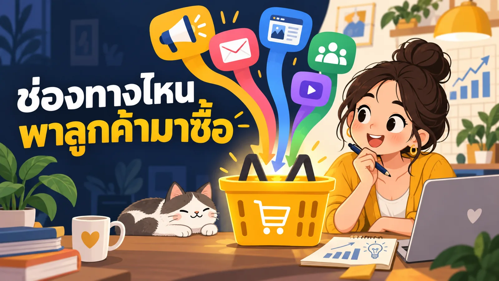 ภาพการ์ตูนประกอบบทความ AI Attribution: ช่องทางไหนพาลูกค้ามาซื้อ