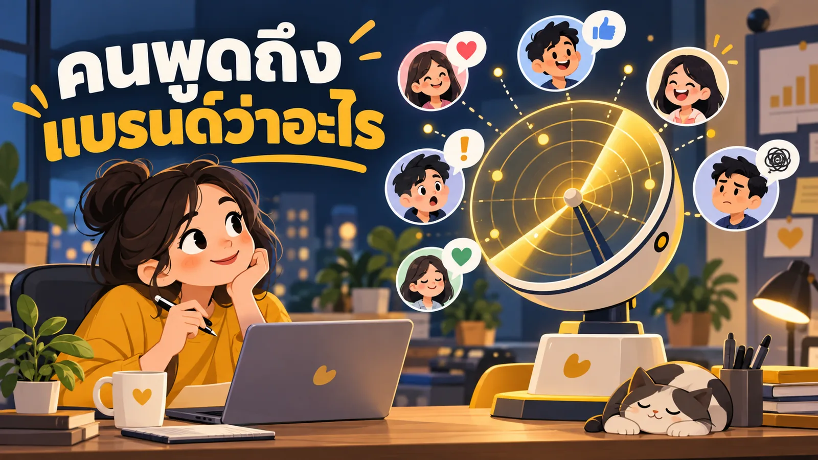 ภาพการ์ตูนประกอบบทความ AI ติดตามแบรนด์: คนพูดถึงแบรนด์ว่าอะไร