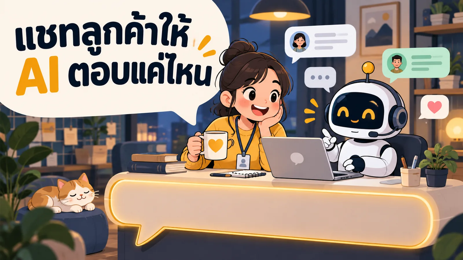 ภาพการ์ตูนประกอบบทความ AI Chatbot สำหรับธุรกิจ: แชทลูกค้าให้ AI ตอบแค่ไหน