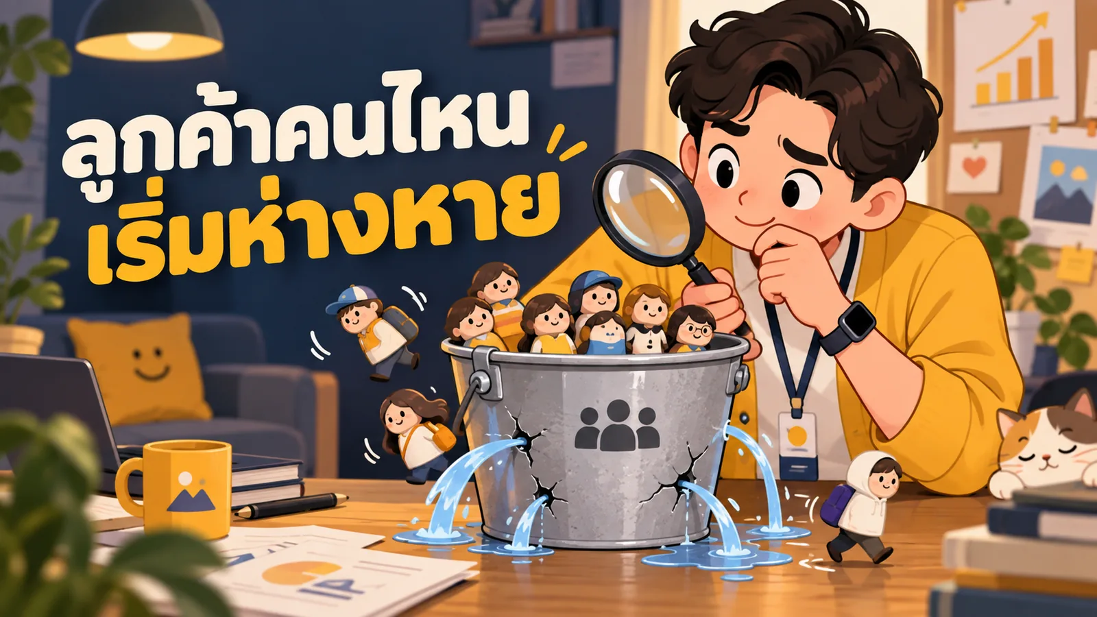 ภาพการ์ตูนประกอบบทความ AI ทำนายลูกค้าเลิกใช้: ลูกค้าคนไหนเริ่มห่างหาย