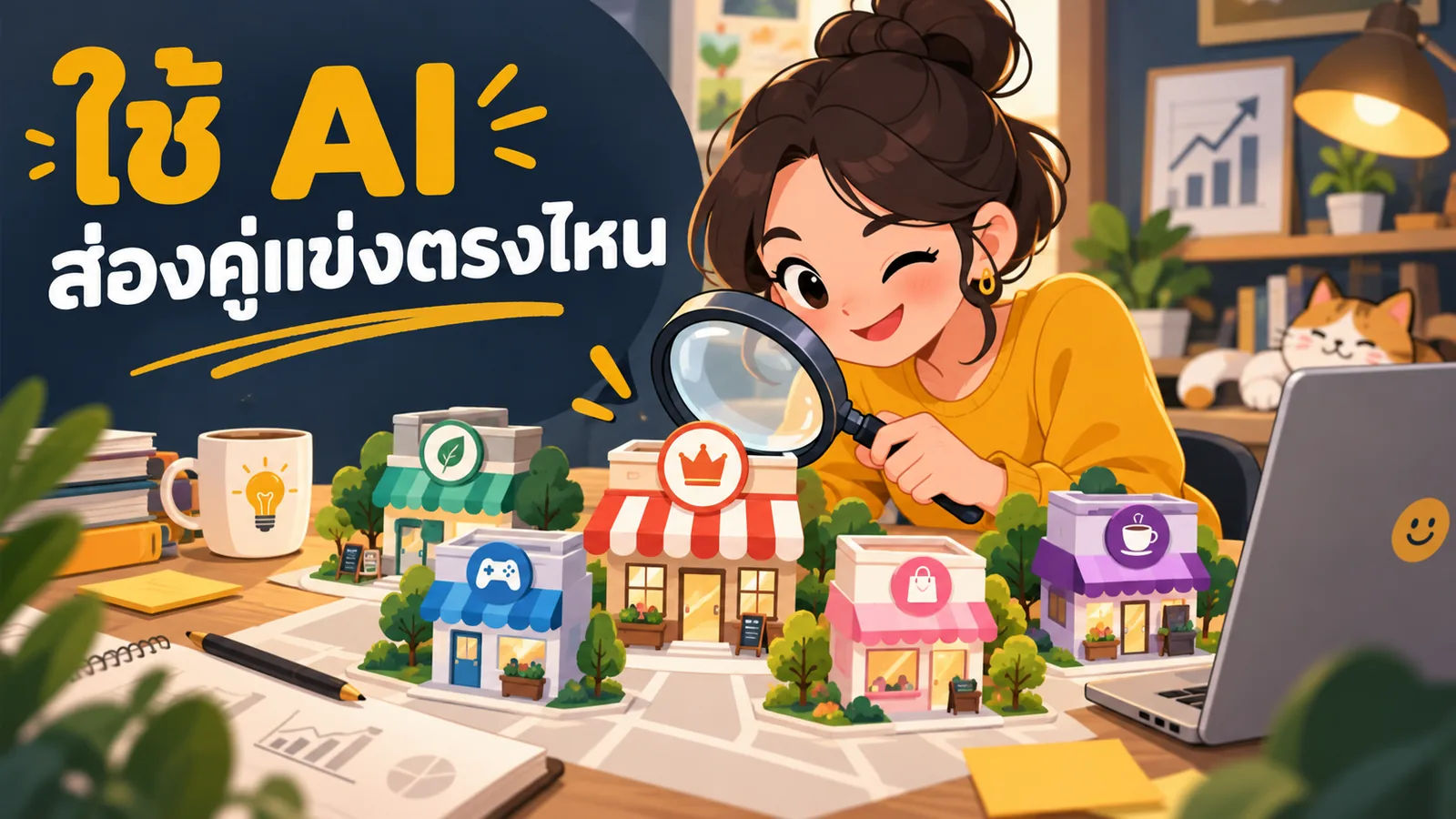 ภาพการ์ตูนประกอบบทความ AI วิเคราะห์คู่แข่ง: ใช้ AI ส่องคู่แข่งตรงไหน