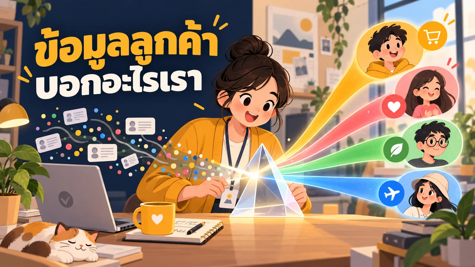 ภาพการ์ตูนประกอบบทความ AI วิเคราะห์ข้อมูลลูกค้า: ข้อมูลลูกค้าบอกอะไรเรา