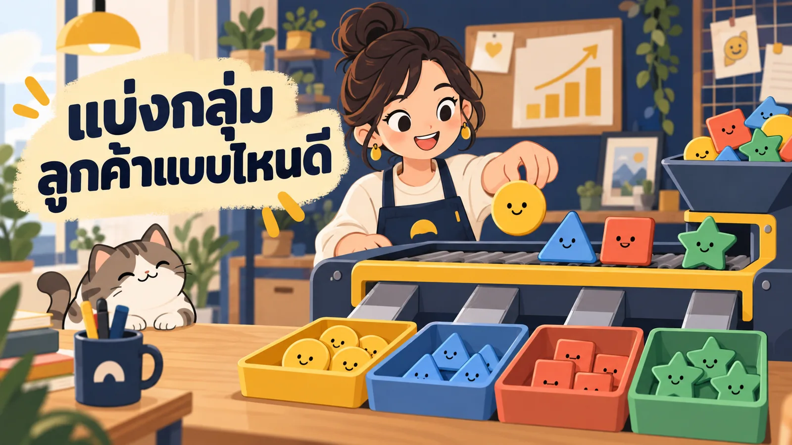 ภาพการ์ตูนประกอบบทความ AI แบ่งกลุ่มลูกค้า: แบ่งกลุ่มลูกค้าแบบไหนดี