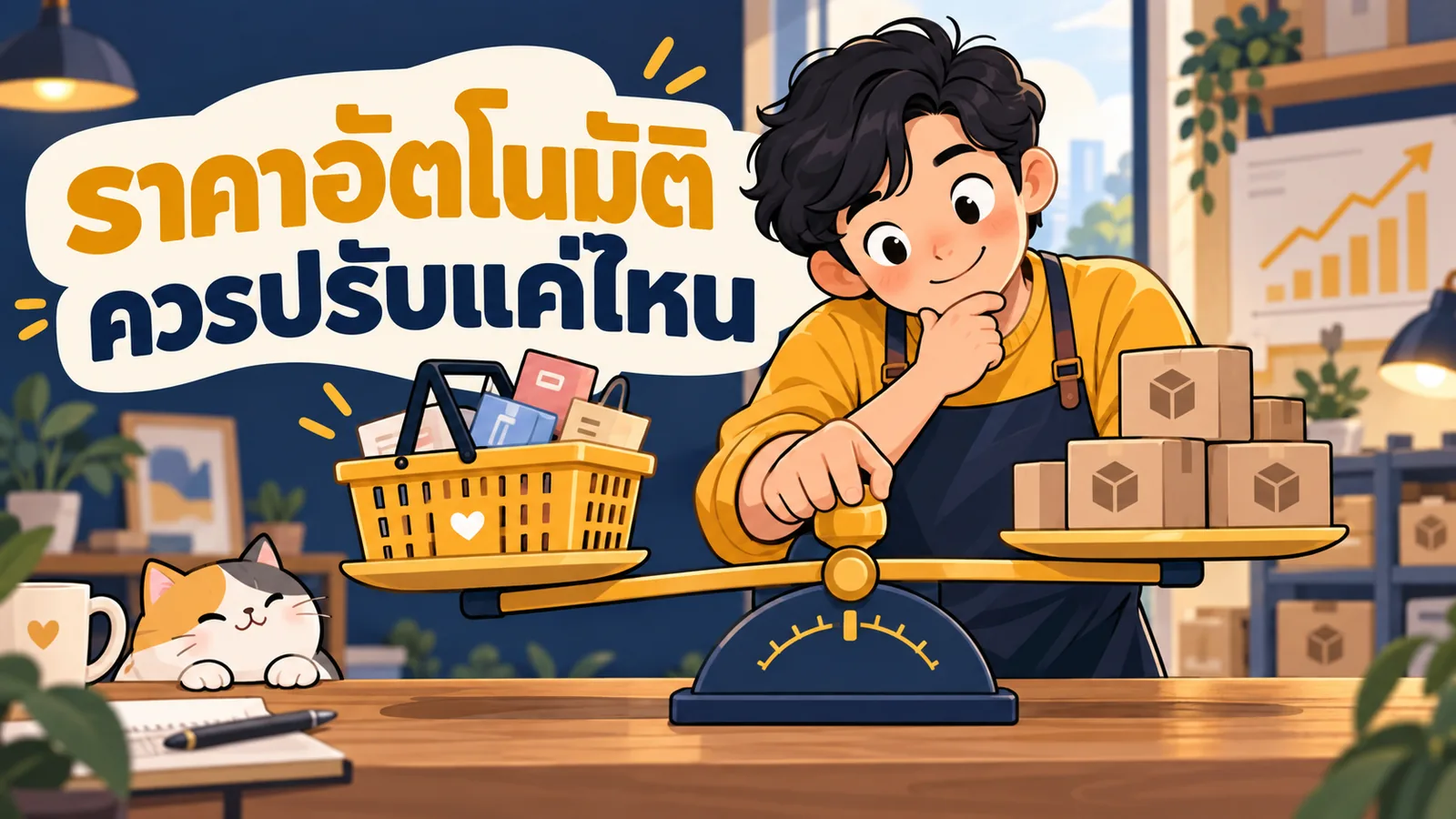 ภาพการ์ตูนประกอบบทความ AI ตั้งราคาอัตโนมัติ: ราคาอัตโนมัติควรปรับแค่ไหน