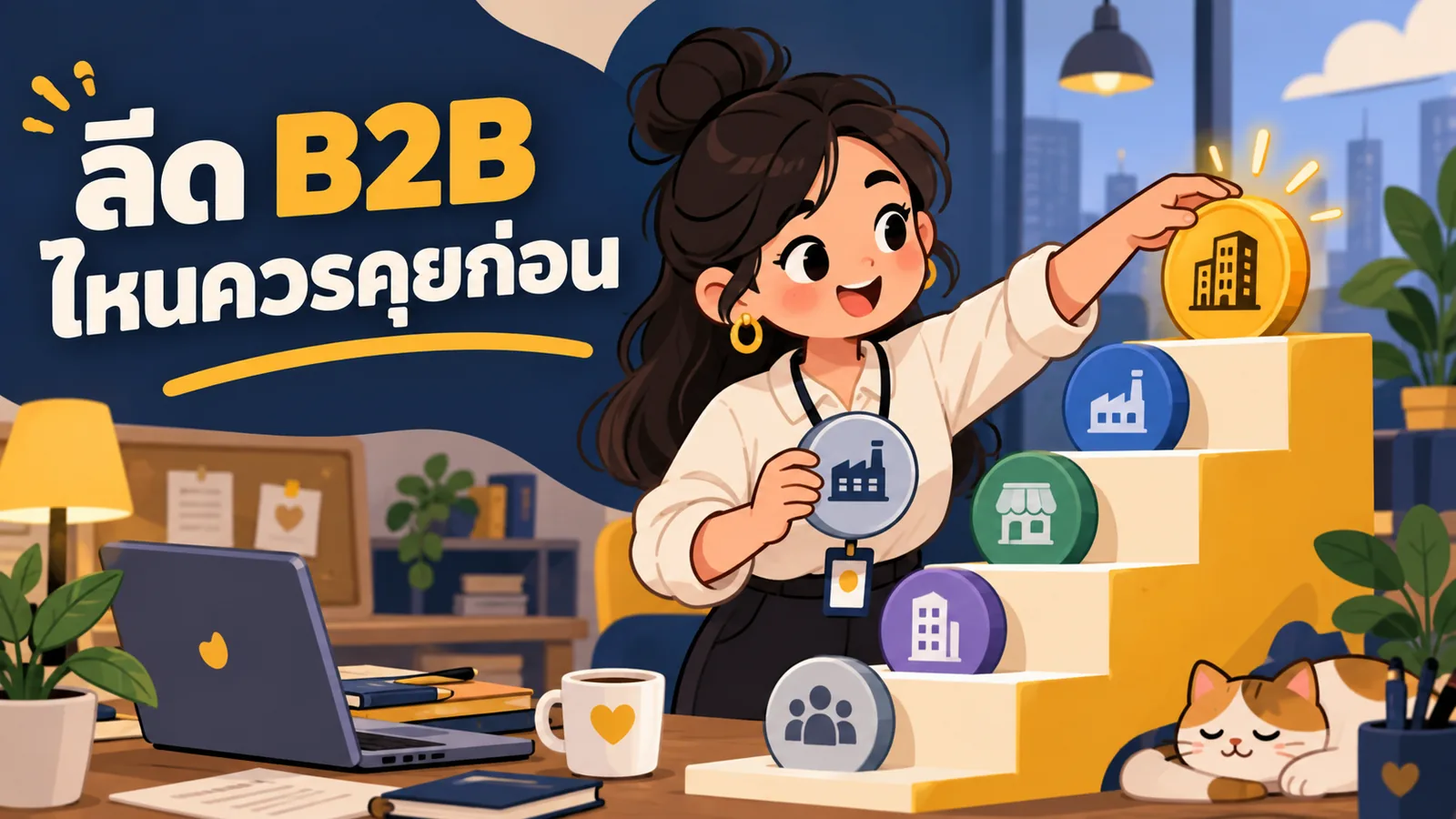 ภาพการ์ตูนประกอบบทความ AI การตลาด B2B: ลีด B2B ไหนควรคุยก่อน