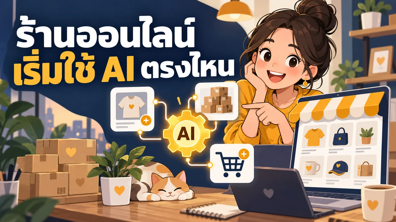 ภาพการ์ตูนประกอบบทความ AI สำหรับ E-commerce: ร้านออนไลน์เริ่มใช้ AI ตรงไหน