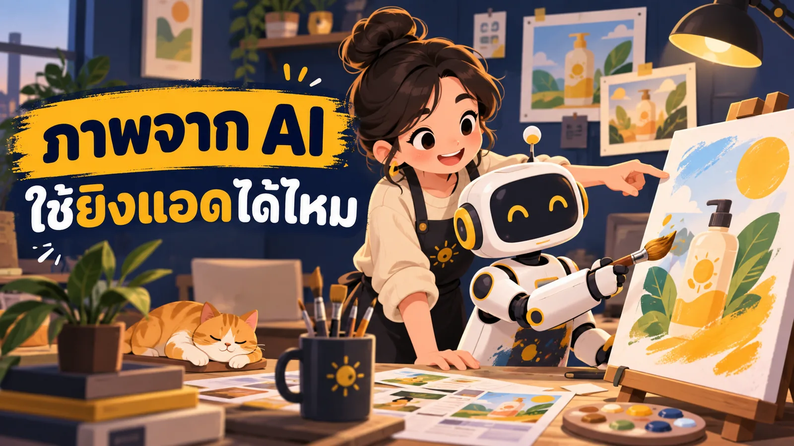 ภาพการ์ตูนประกอบบทความ AI สร้างภาพ: ภาพจาก AI ใช้ยิงแอดได้ไหม