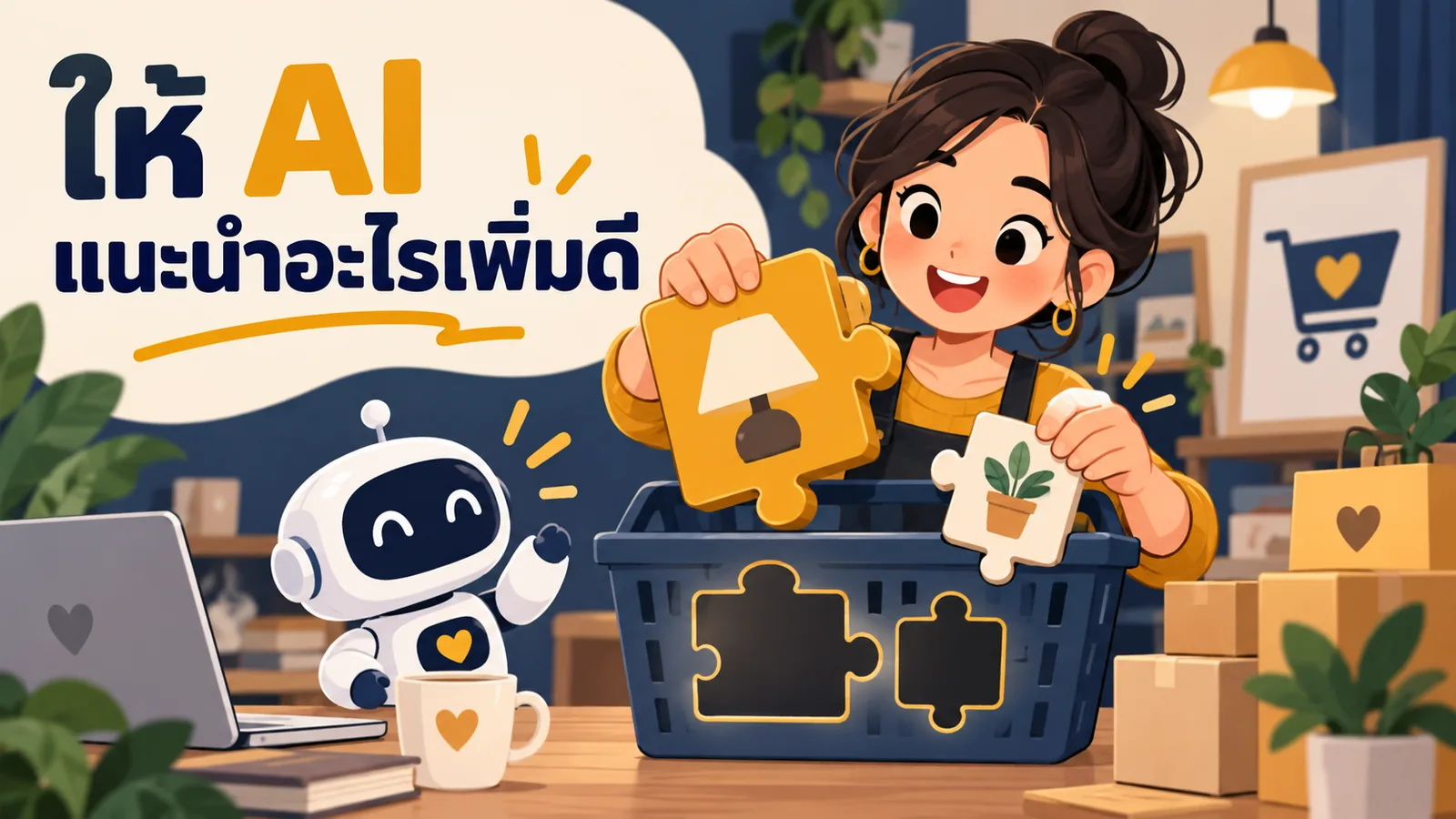 ภาพการ์ตูนประกอบบทความ AI เพิ่มยอดขาย: ให้ AI แนะนำอะไรเพิ่มดี