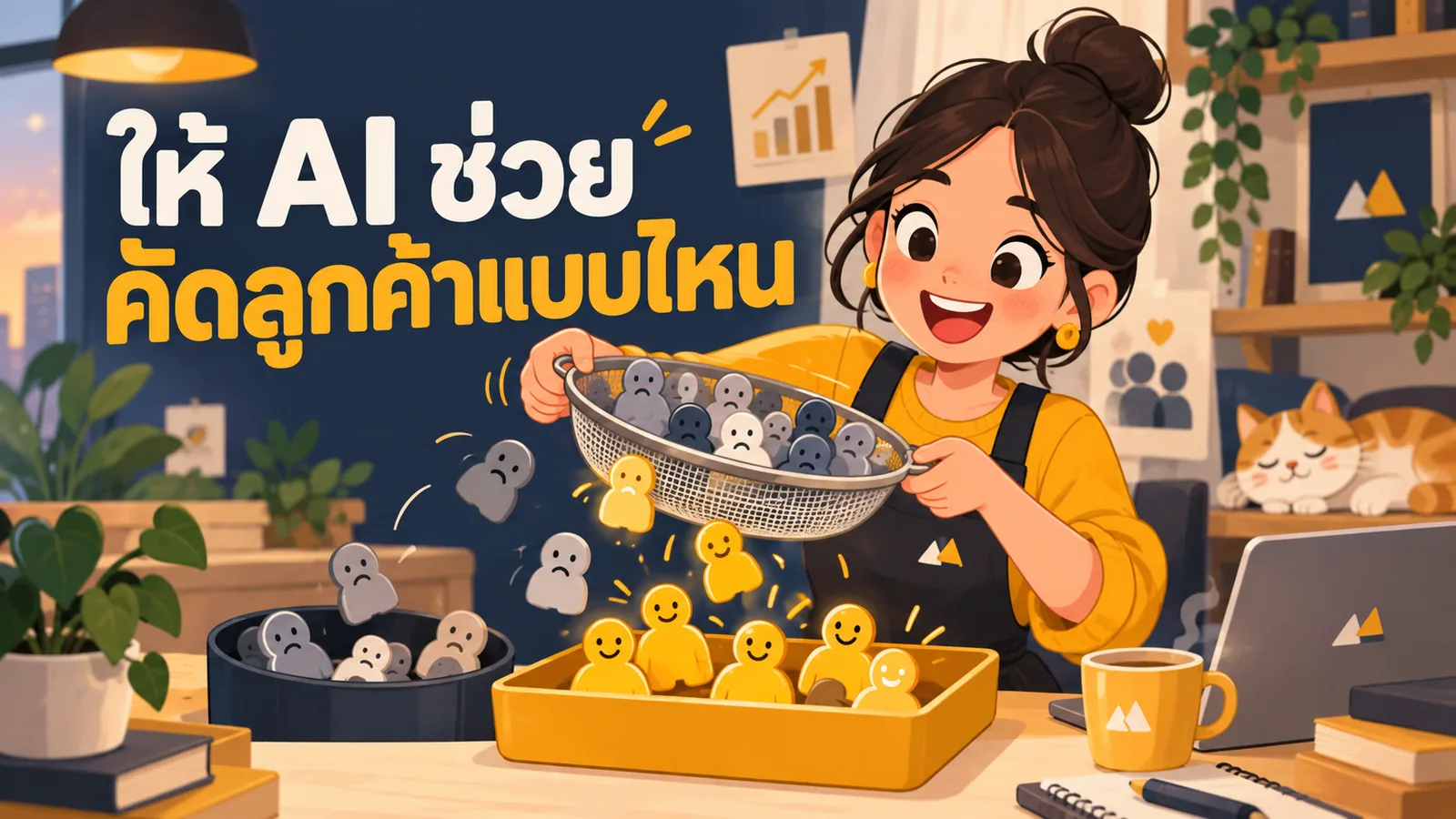 ภาพการ์ตูนประกอบบทความ AI Lead Generation: ให้ AI ช่วยคัดลูกค้าแบบไหน