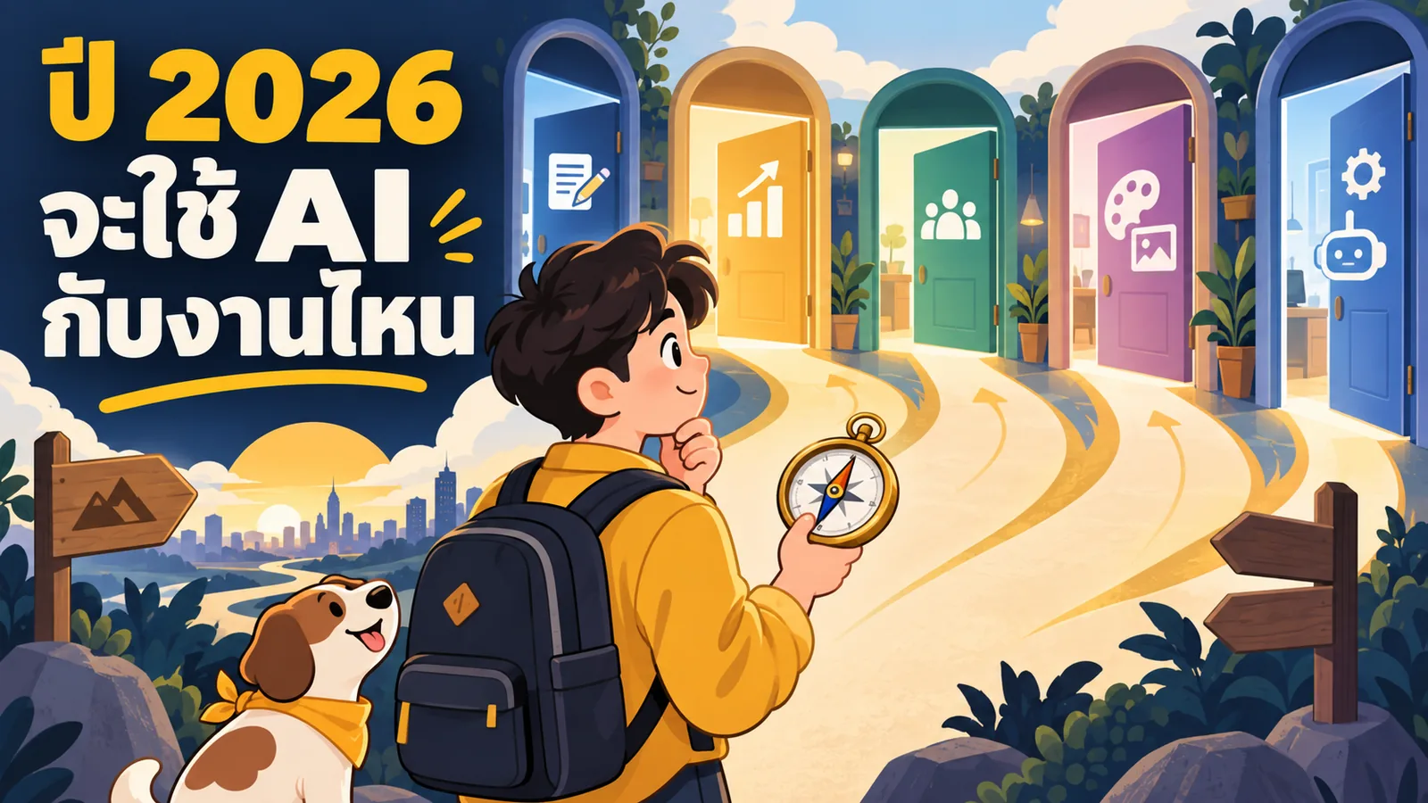 ภาพการ์ตูนประกอบบทความ AI กับการตลาดในปี 2026: ปี 2026 จะใช้ AI กับงานไหน