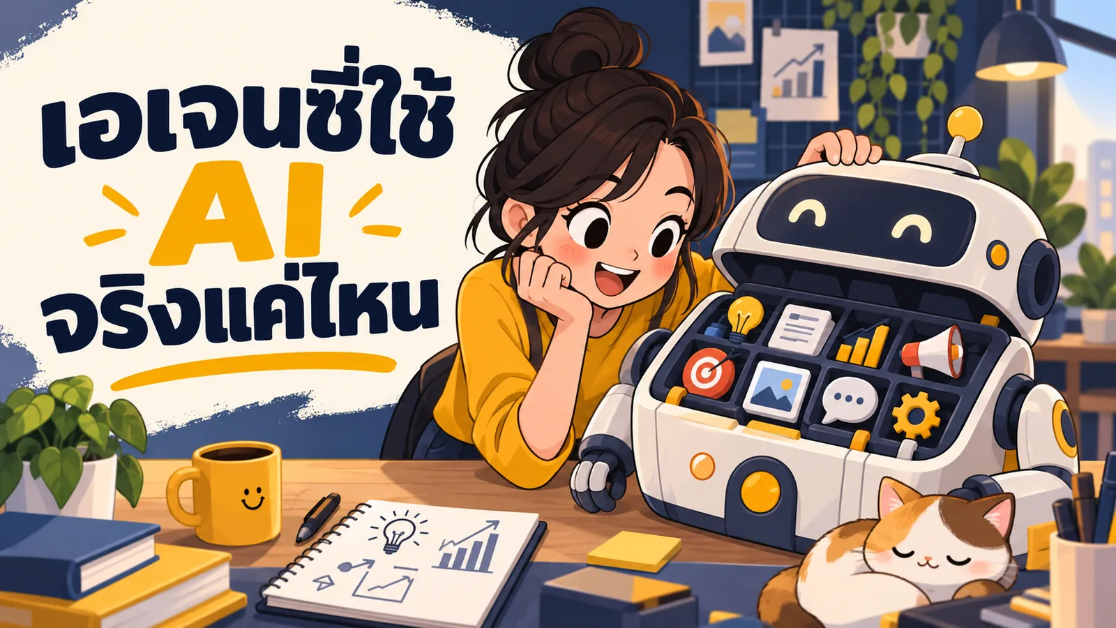 ภาพการ์ตูนประกอบบทความ AI Marketing Agency ในไทย: เอเจนซี่ใช้ AI จริงแค่ไหน