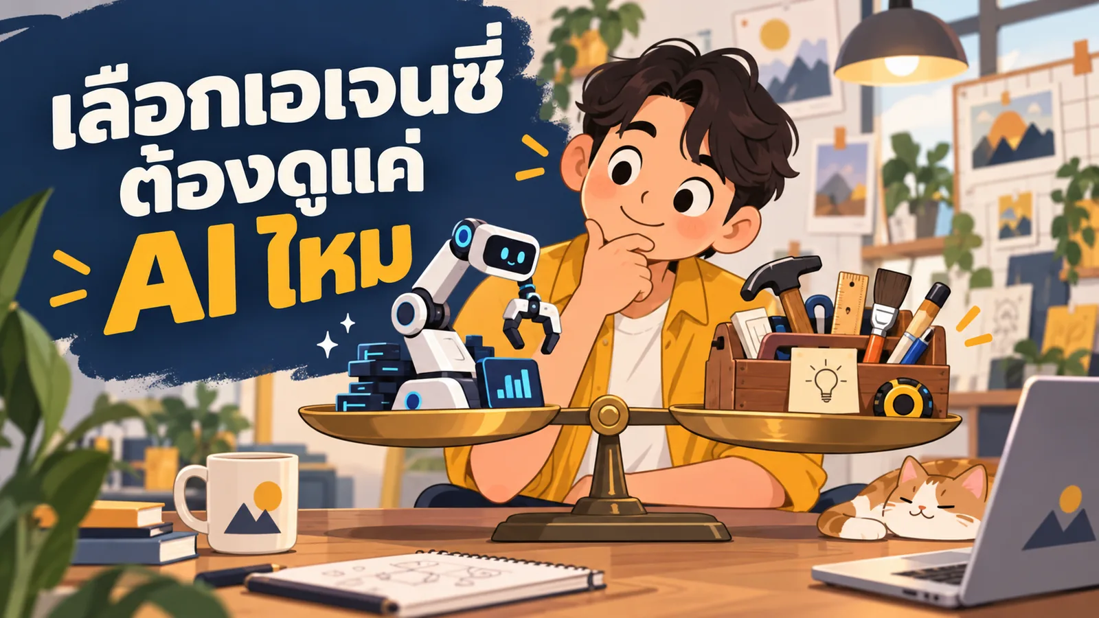 ภาพการ์ตูนประกอบบทความ AI Marketing Agency: เลือกเอเจนซี่ต้องดูแค่ AI ไหม