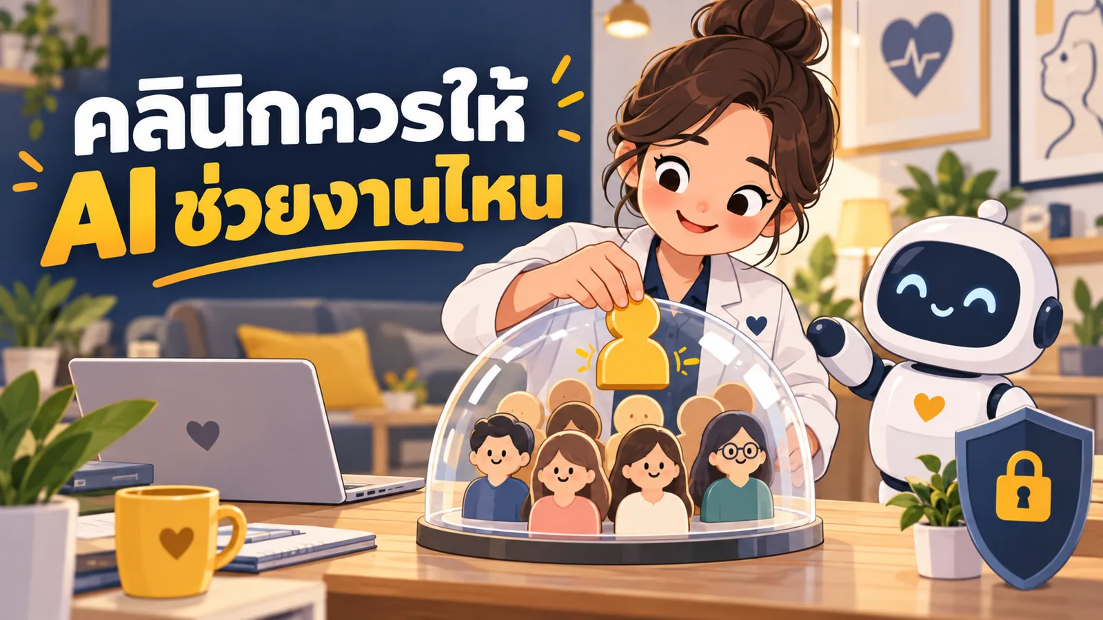 ภาพการ์ตูนประกอบบทความ AI Marketing สำหรับคลินิก: คลินิกควรให้ AI ช่วยงานไหน