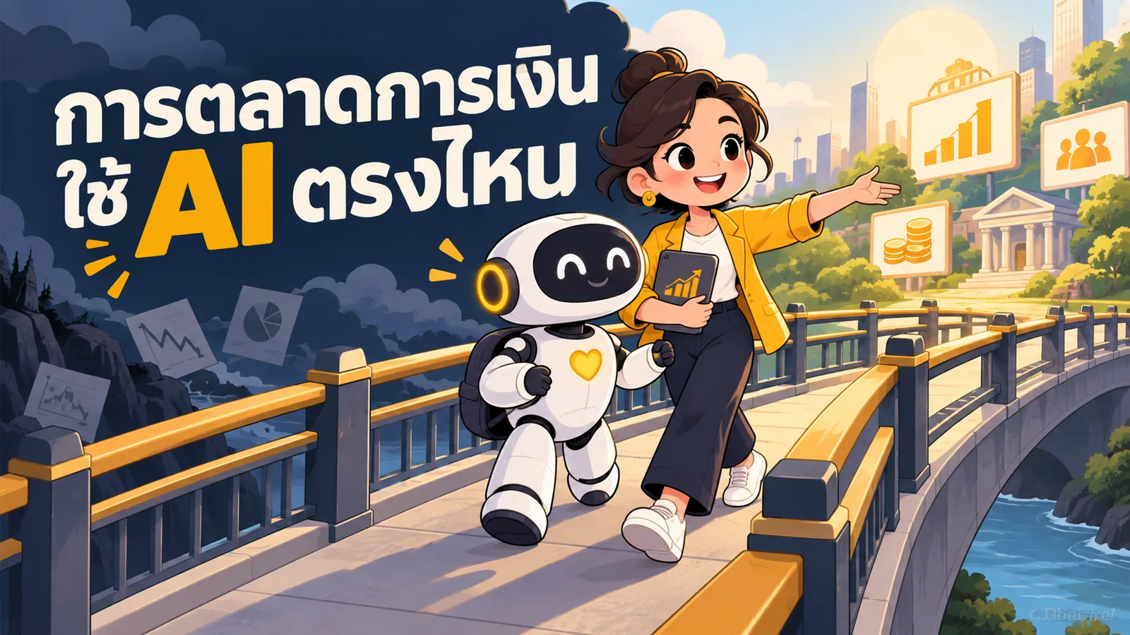 ภาพการ์ตูนประกอบบทความ AI Marketing ธุรกิจการเงิน: การตลาดการเงินใช้ AI ตรงไหน