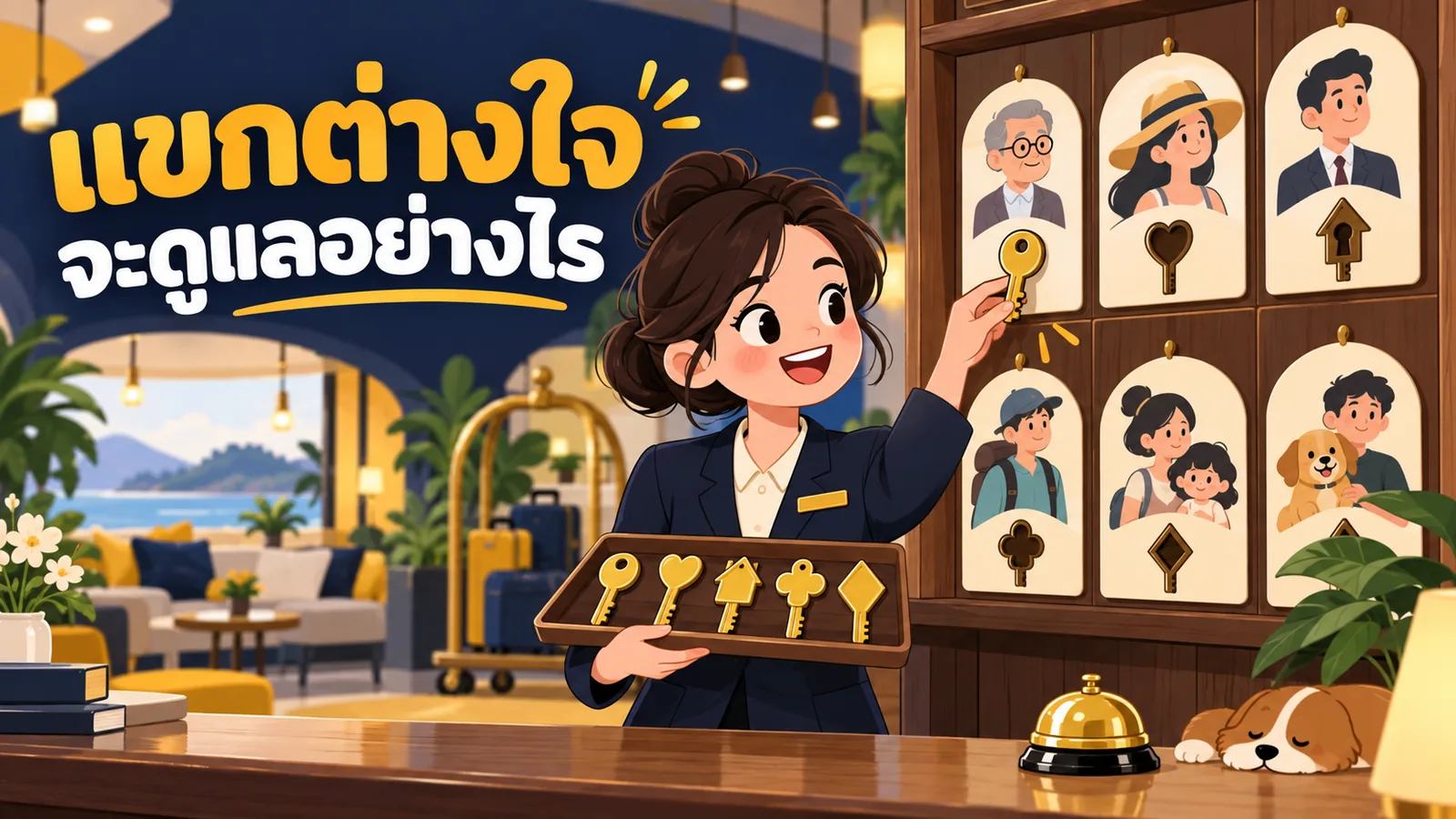 ภาพการ์ตูนประกอบบทความ AI Marketing สำหรับธุรกิจโรงแรม: แขกต่างใจจะดูแลอย่างไร