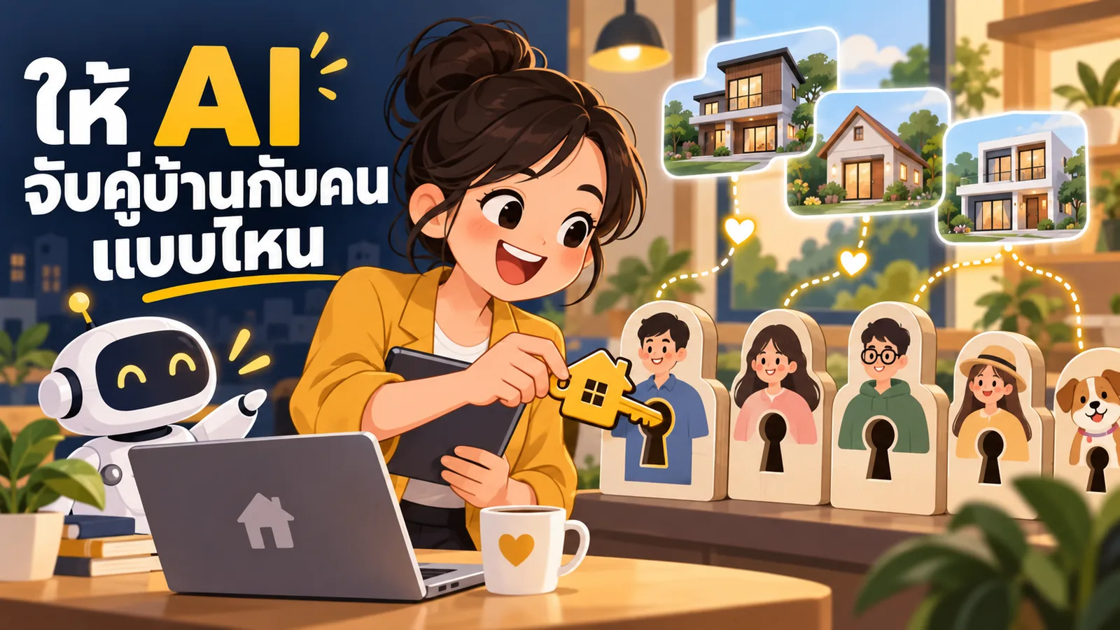 ภาพการ์ตูนประกอบบทความ AI Marketing อสังหาริมทรัพย์: ให้ AI จับคู่บ้านกับคนแบบไหน