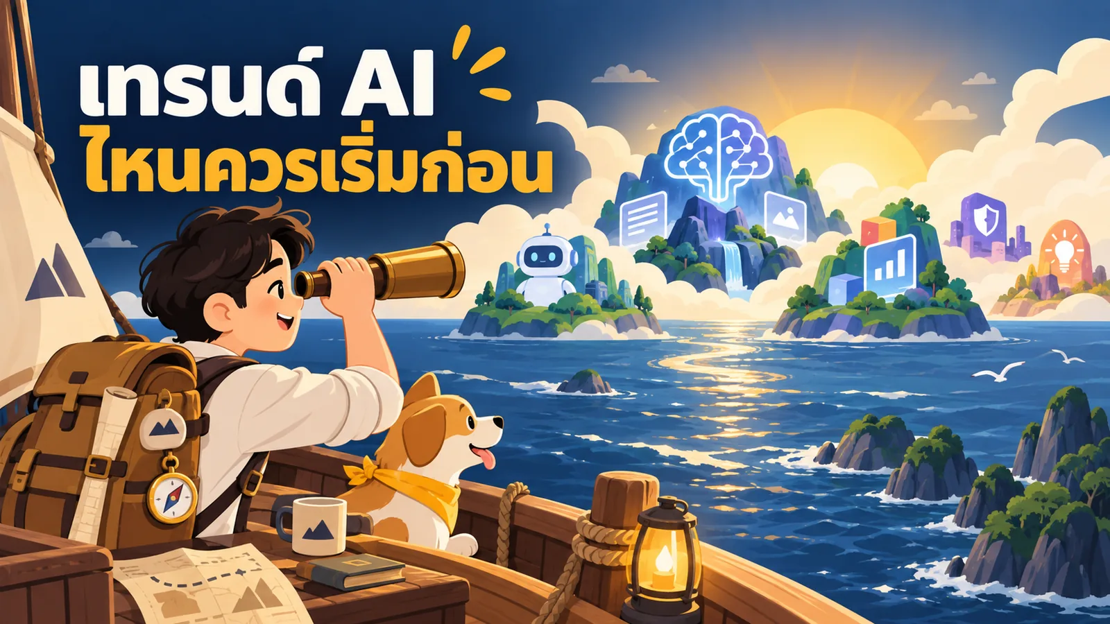ภาพการ์ตูนประกอบบทความ AI Marketing Trends 2026: เทรนด์ AI ไหนควรเริ่มก่อน