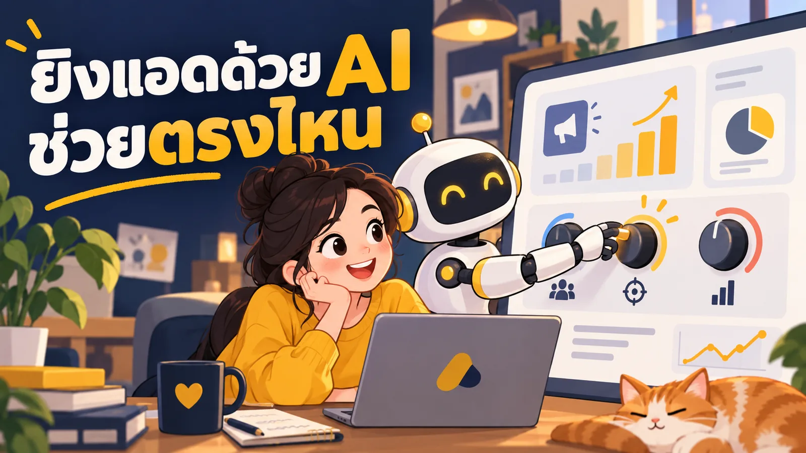 ภาพการ์ตูนประกอบบทความ AI ช่วยยิงแอด: ยิงแอดด้วย AI ช่วยตรงไหน