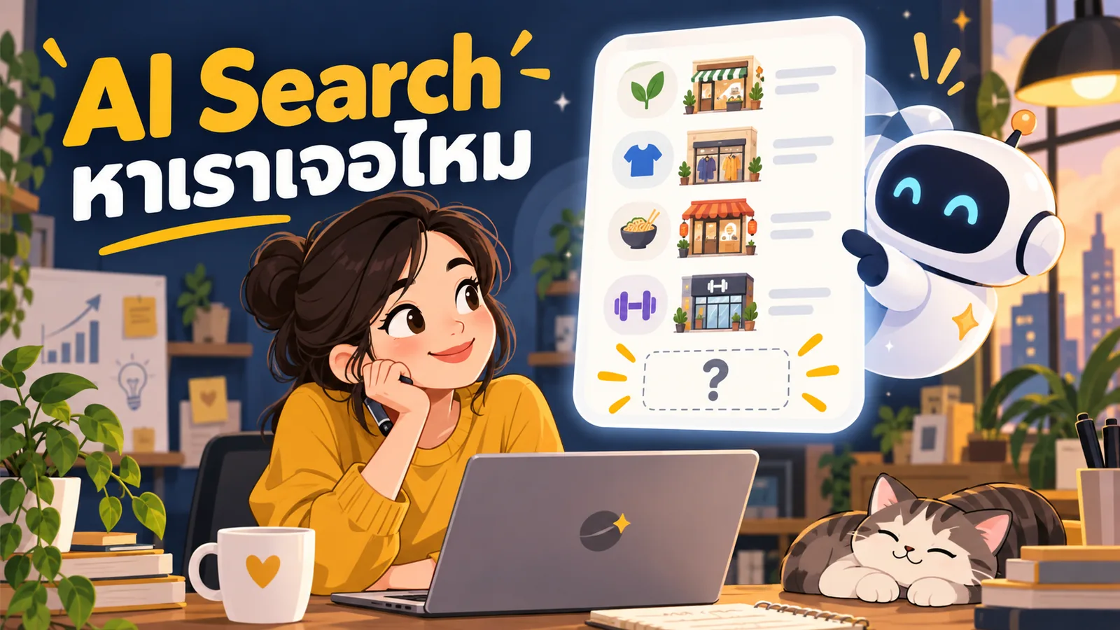 ภาพการ์ตูนประกอบบทความ AI Search: AI Search หาเราเจอไหม