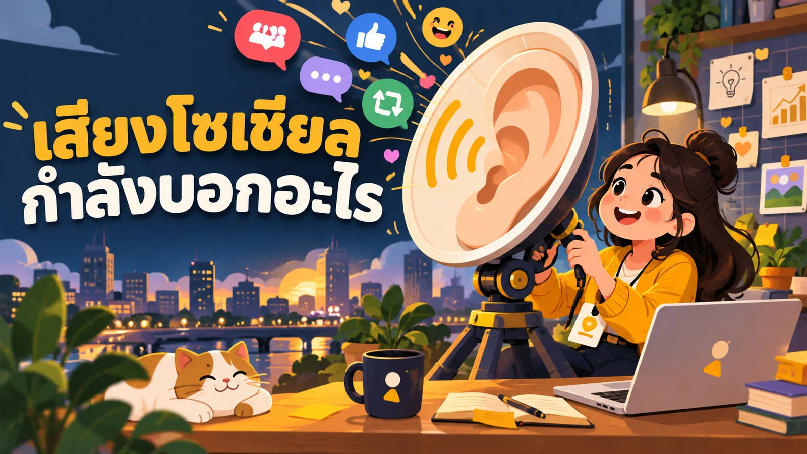 ภาพการ์ตูนประกอบบทความ AI Social Listening: เสียงโซเชียลกำลังบอกอะไร