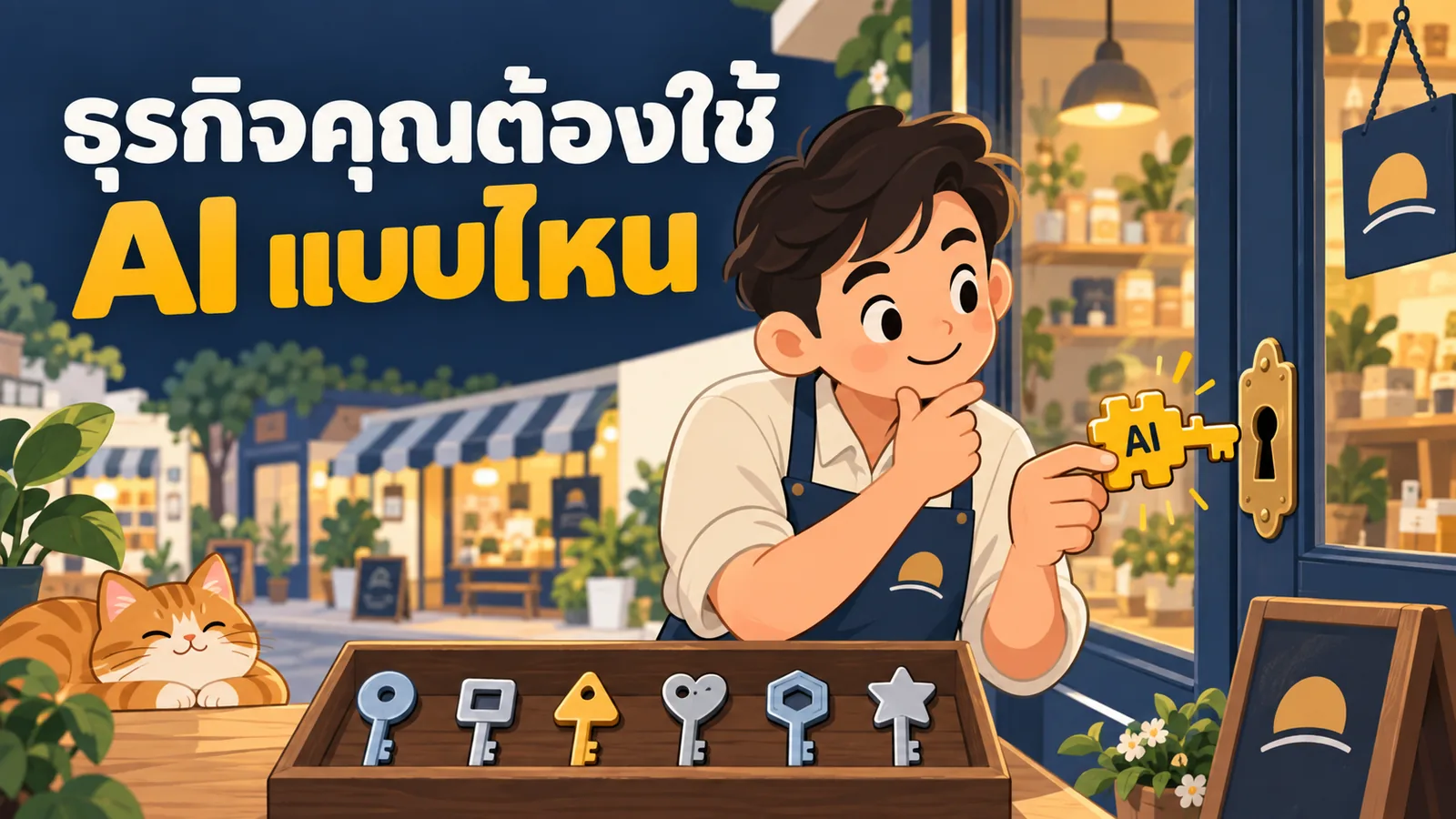 ภาพการ์ตูนประกอบบทความ AI Solution สำหรับธุรกิจ: ธุรกิจคุณต้องใช้ AI แบบไหน