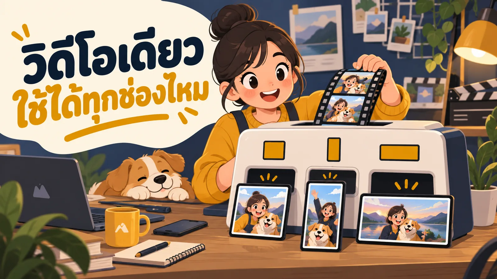 ภาพการ์ตูนประกอบบทความ AI Video Marketing: วิดีโอเดียวใช้ได้ทุกช่องไหม