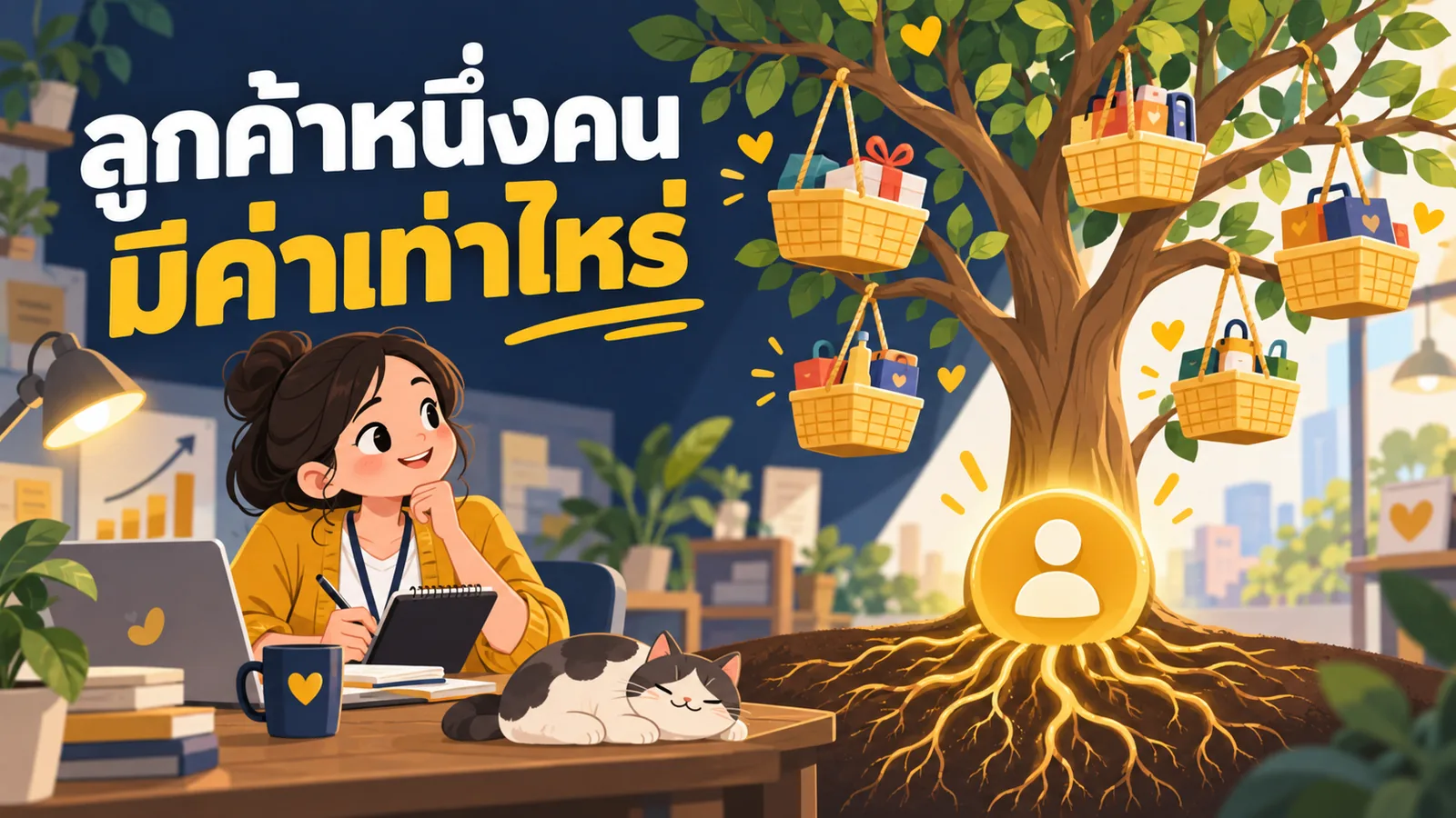 ภาพการ์ตูนประกอบบทความ Customer Lifetime Value คำนวณ: ลูกค้าหนึ่งคน มีค่าเท่าไหร่