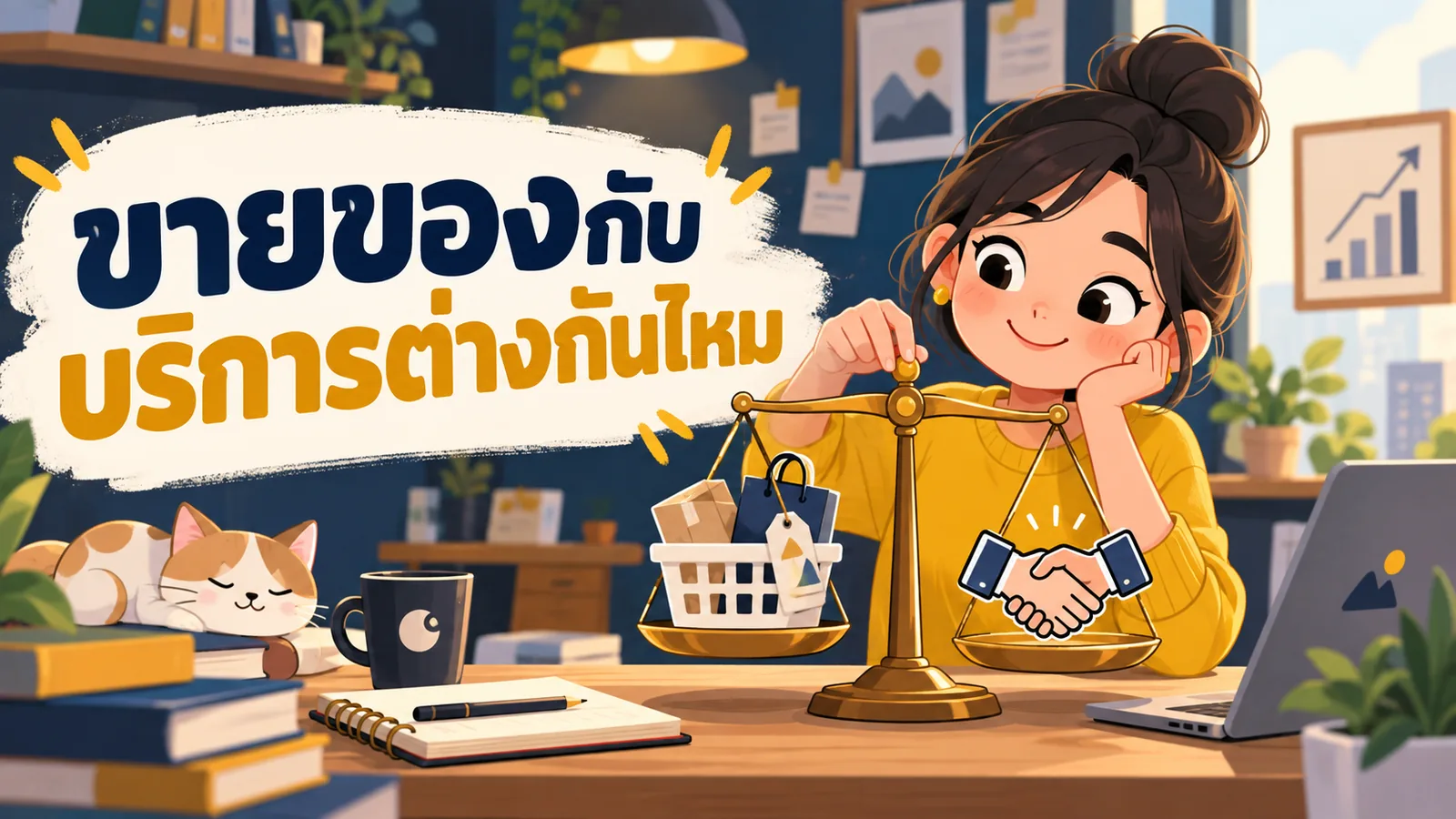 ภาพการ์ตูนประกอบบทความ การตลาดออนไลน์ FMCG: ขายของกับบริการต่างกันไหม