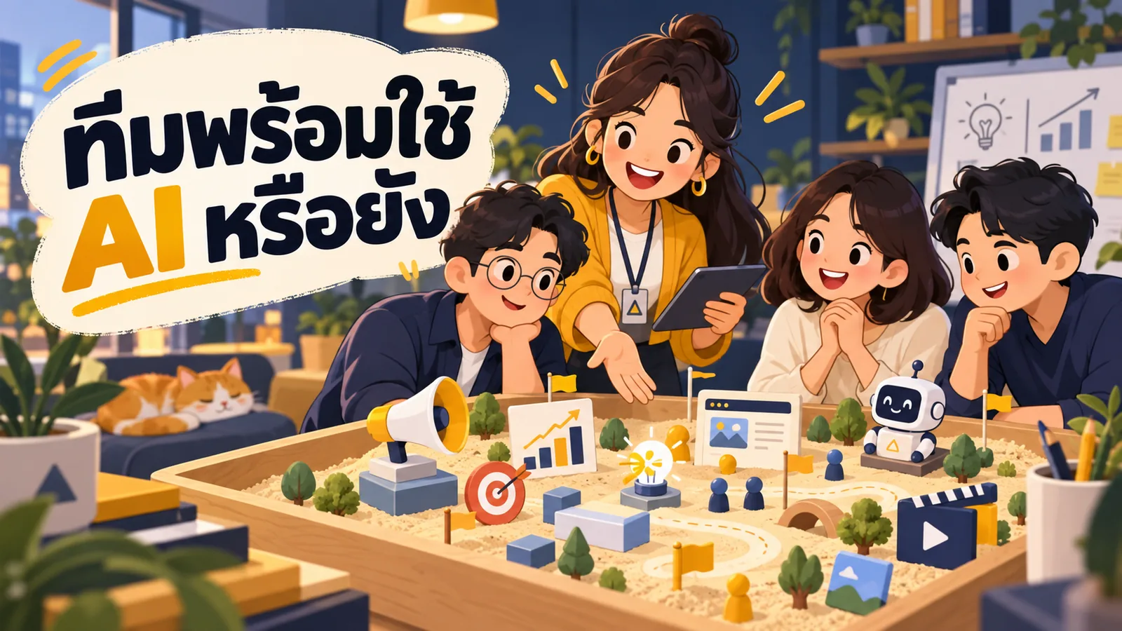 ภาพการ์ตูนประกอบบทความ AI Workshop: ทีมพร้อมใช้ AI หรือยัง
