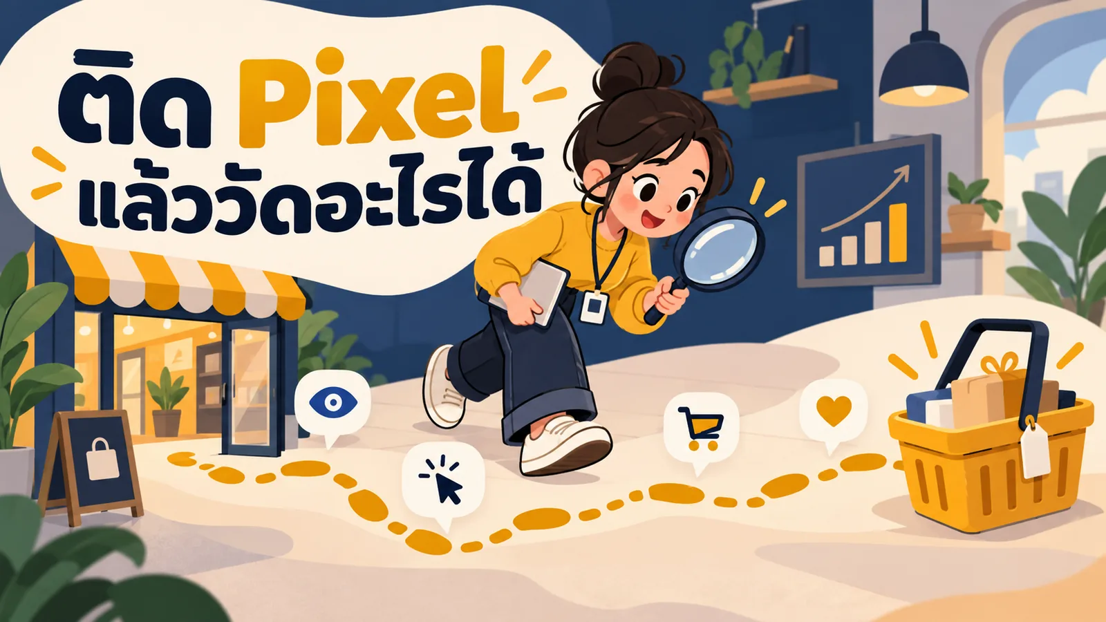 ภาพการ์ตูนประกอบบทความ Facebook Pixel คืออะไร: ติด Pixel แล้ววัดอะไรได้