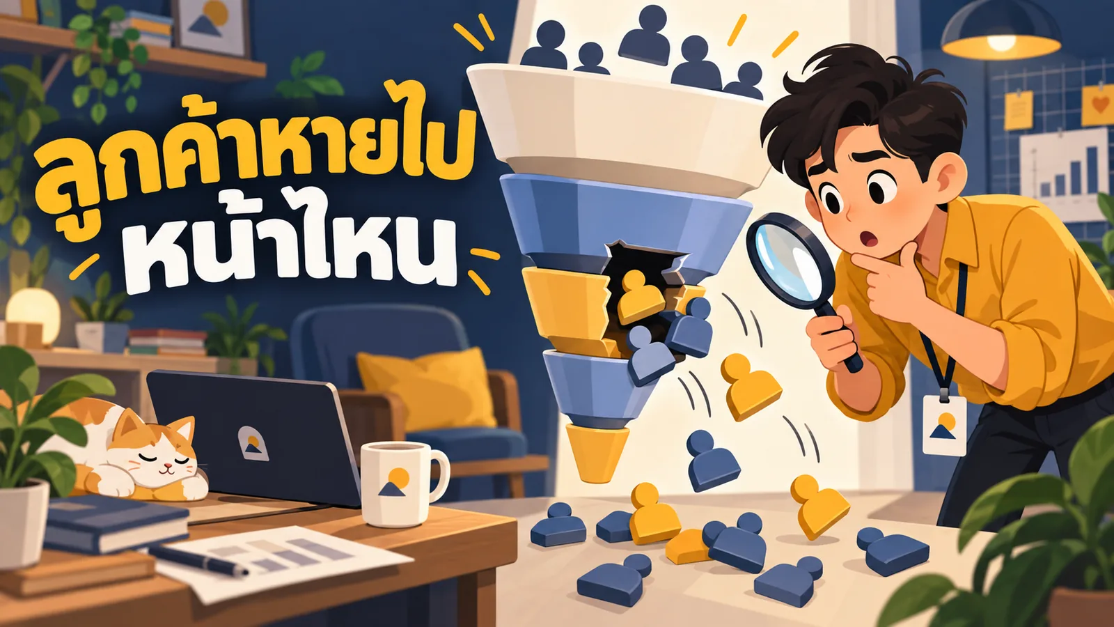 ภาพการ์ตูนประกอบบทความ GA4 อ่านรายงาน: ลูกค้าหายไปหน้าไหน