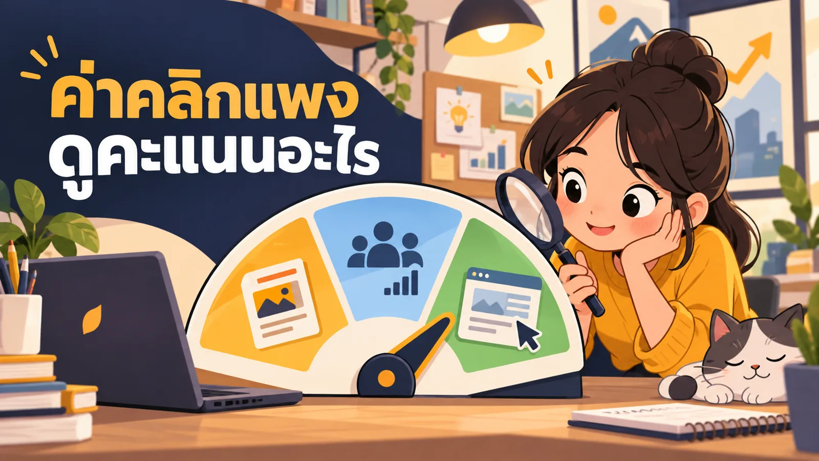 ภาพการ์ตูนประกอบบทความ Google Ads Quality Score: ค่าคลิกแพงดูคะแนนอะไร
