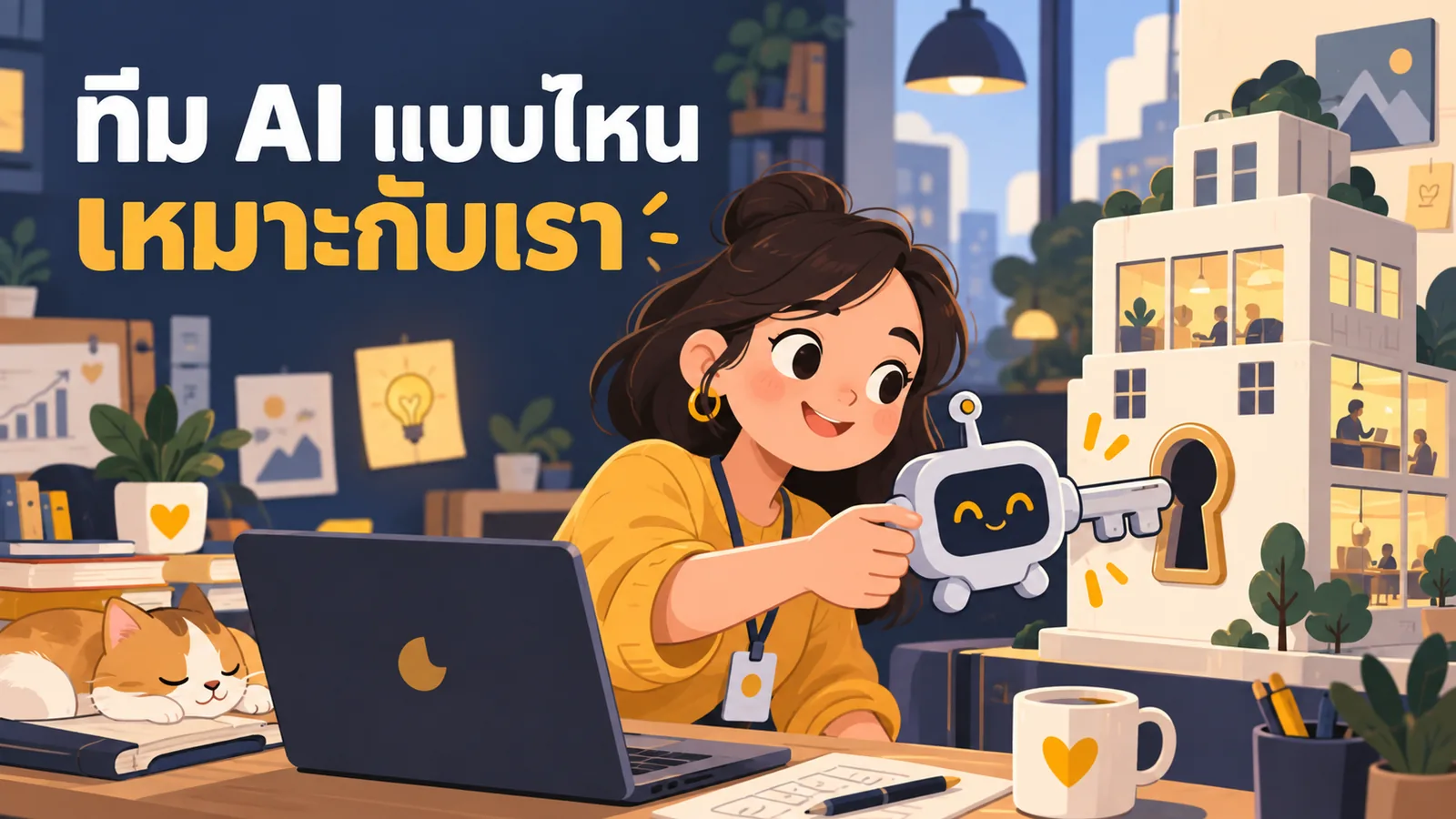 ภาพการ์ตูนประกอบบทความ เลือก AI Agency: ทีม AI แบบไหนเหมาะกับเรา