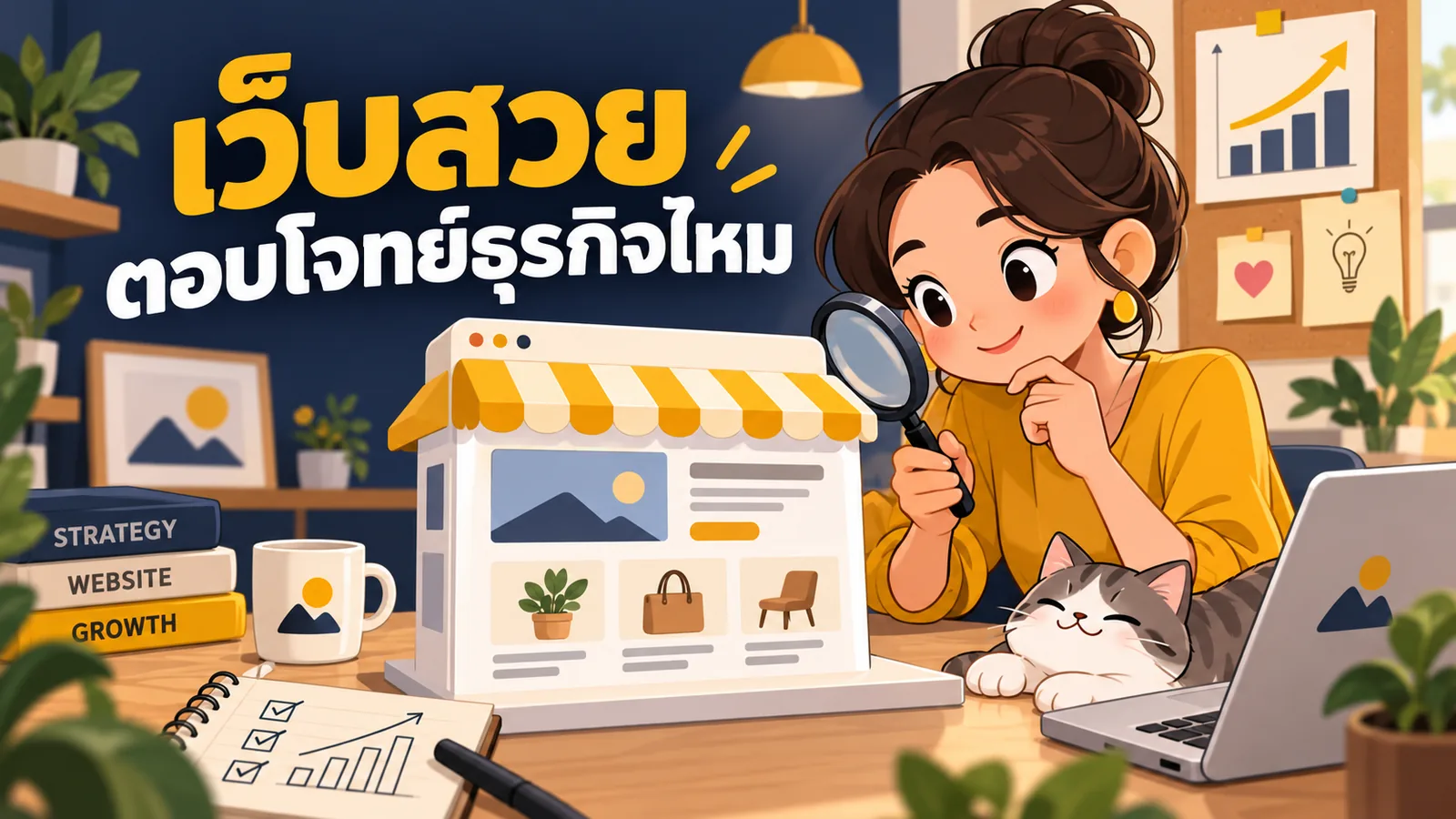 ภาพการ์ตูนประกอบบทความ เลือก Web Design Agency: เว็บสวยตอบโจทย์ธุรกิจไหม