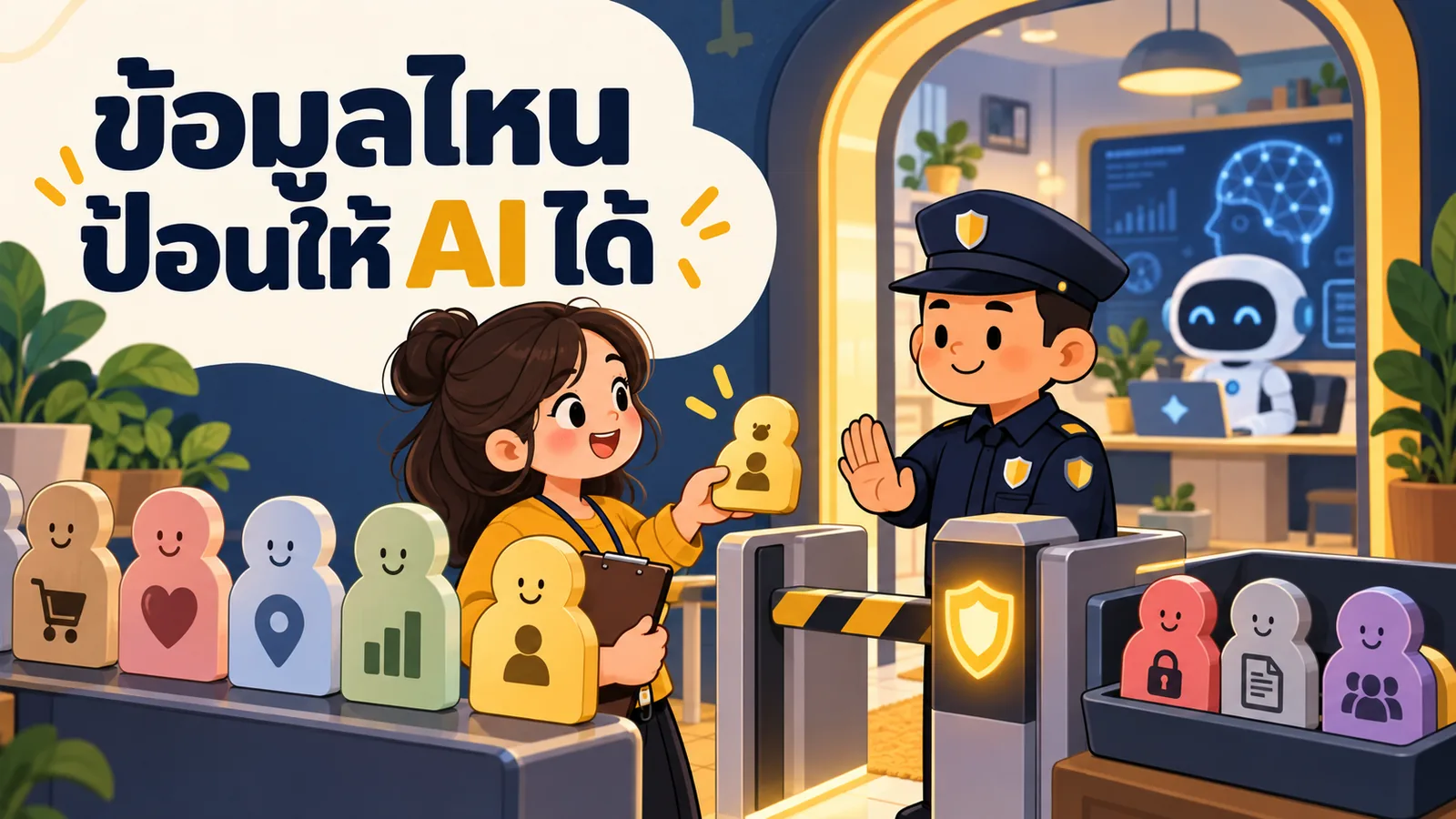 ภาพการ์ตูนประกอบบทความ AI การตลาด PDPA: ข้อมูลไหนป้อนให้ AI ได้