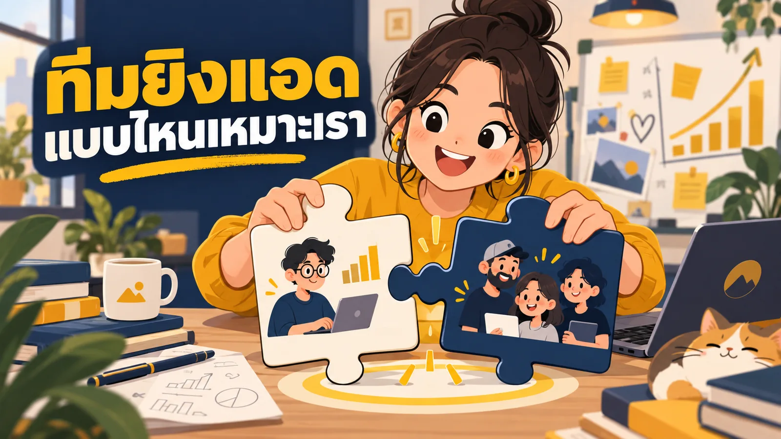 ภาพการ์ตูนประกอบบทความ In-house Media Buyer กับจ้าง Agency: ทีมยิงแอดแบบไหนเหมาะเรา