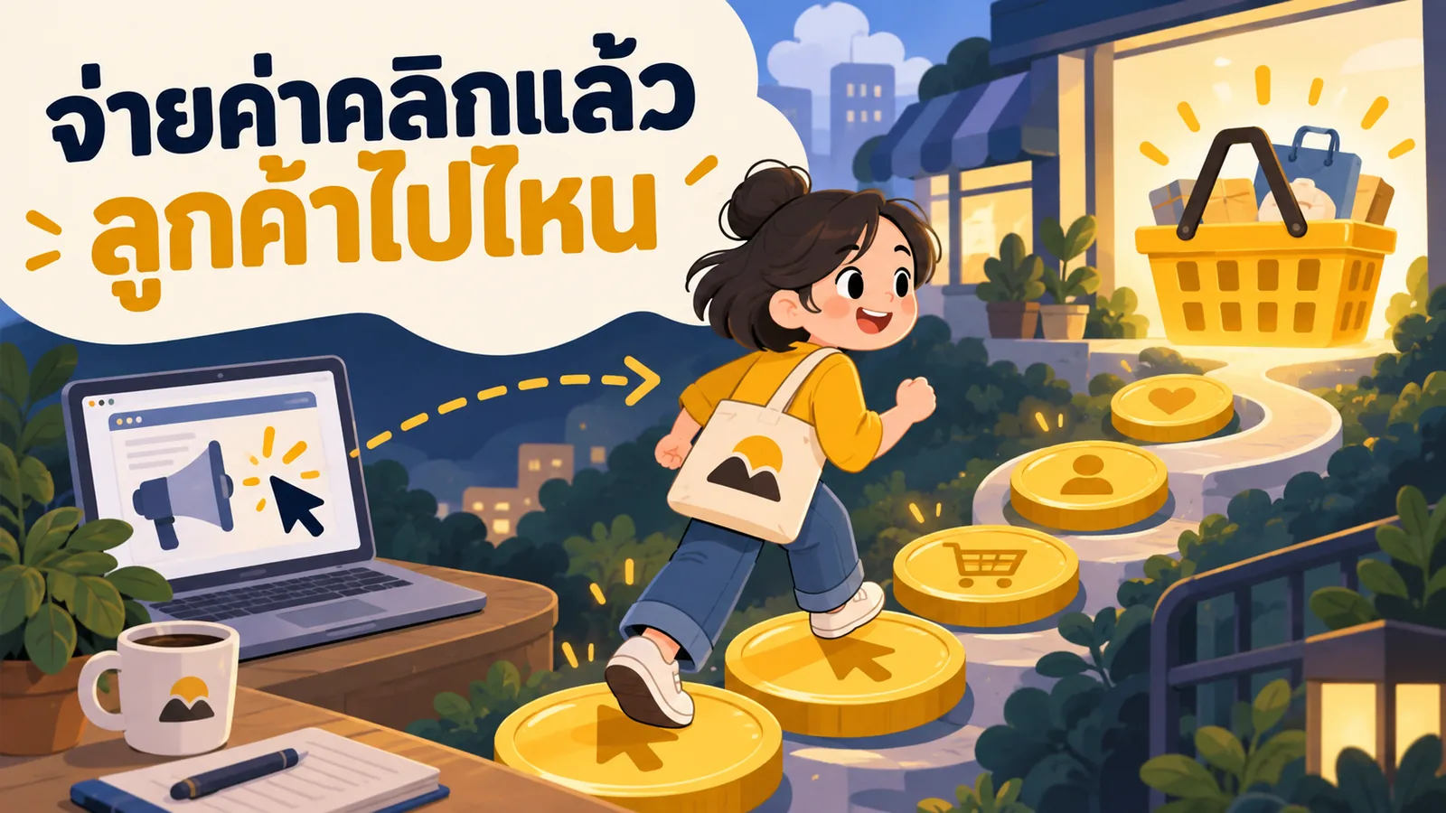 ภาพการ์ตูนประกอบบทความ โฆษณา Pay Per Click: จ่ายค่าคลิกแล้วลูกค้าไปไหน