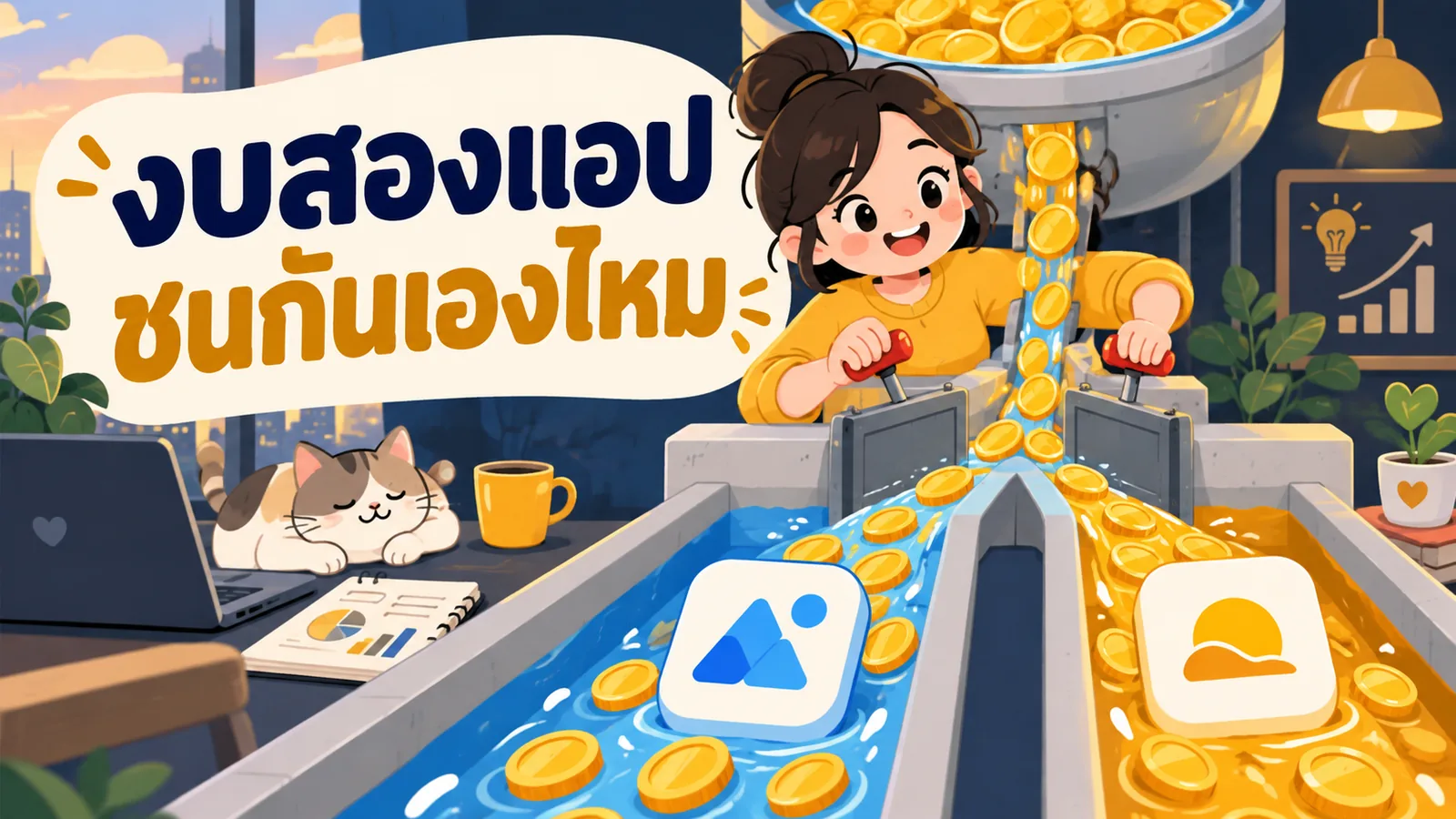ภาพการ์ตูนประกอบบทความ Instagram Ads กับ Facebook Ads: งบสองแอปชนกันเองไหม