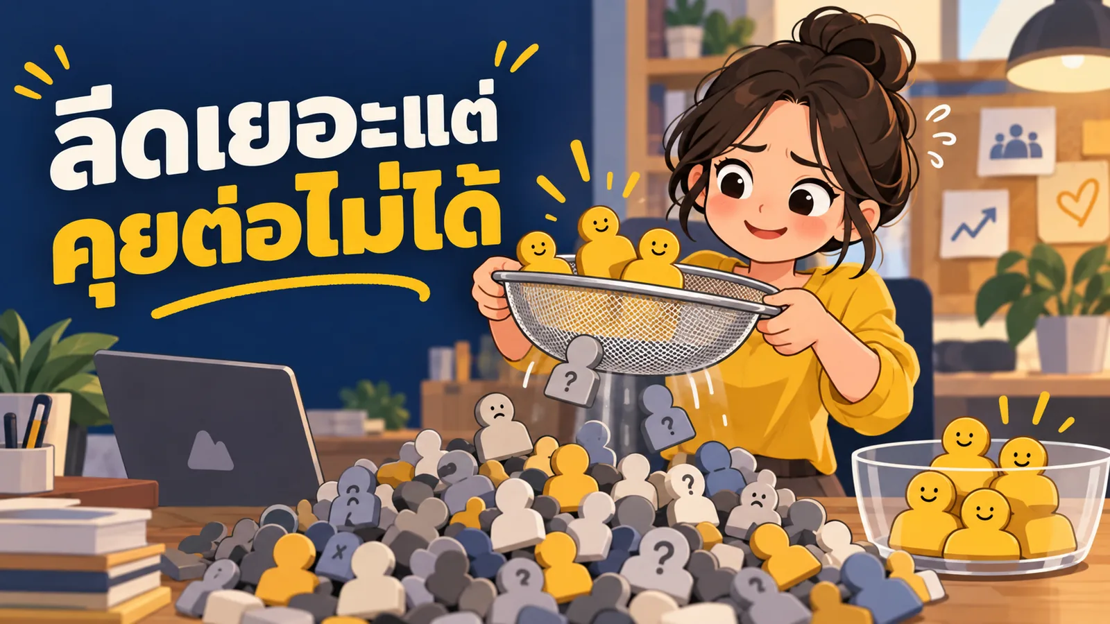 ภาพการ์ตูนประกอบบทความ การตลาดออนไลน์สำหรับธุรกิจประกันภัย: ลีดเยอะแต่คุยต่อไม่ได้
