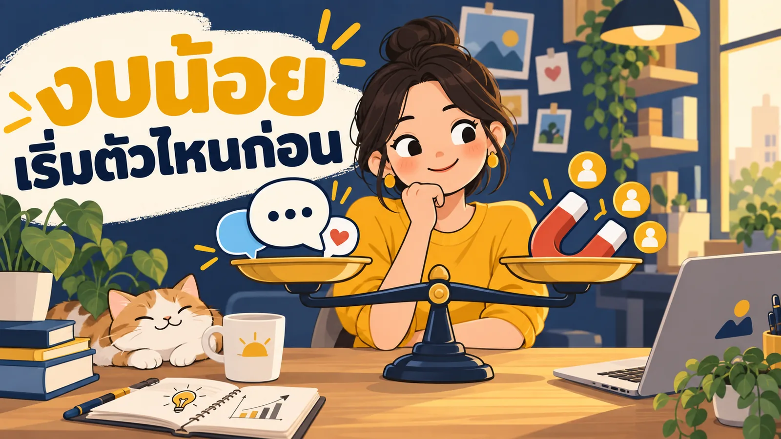 ภาพการ์ตูนประกอบบทความ LINE OA กับ LINE Ads: งบน้อยเริ่มตัวไหนก่อน