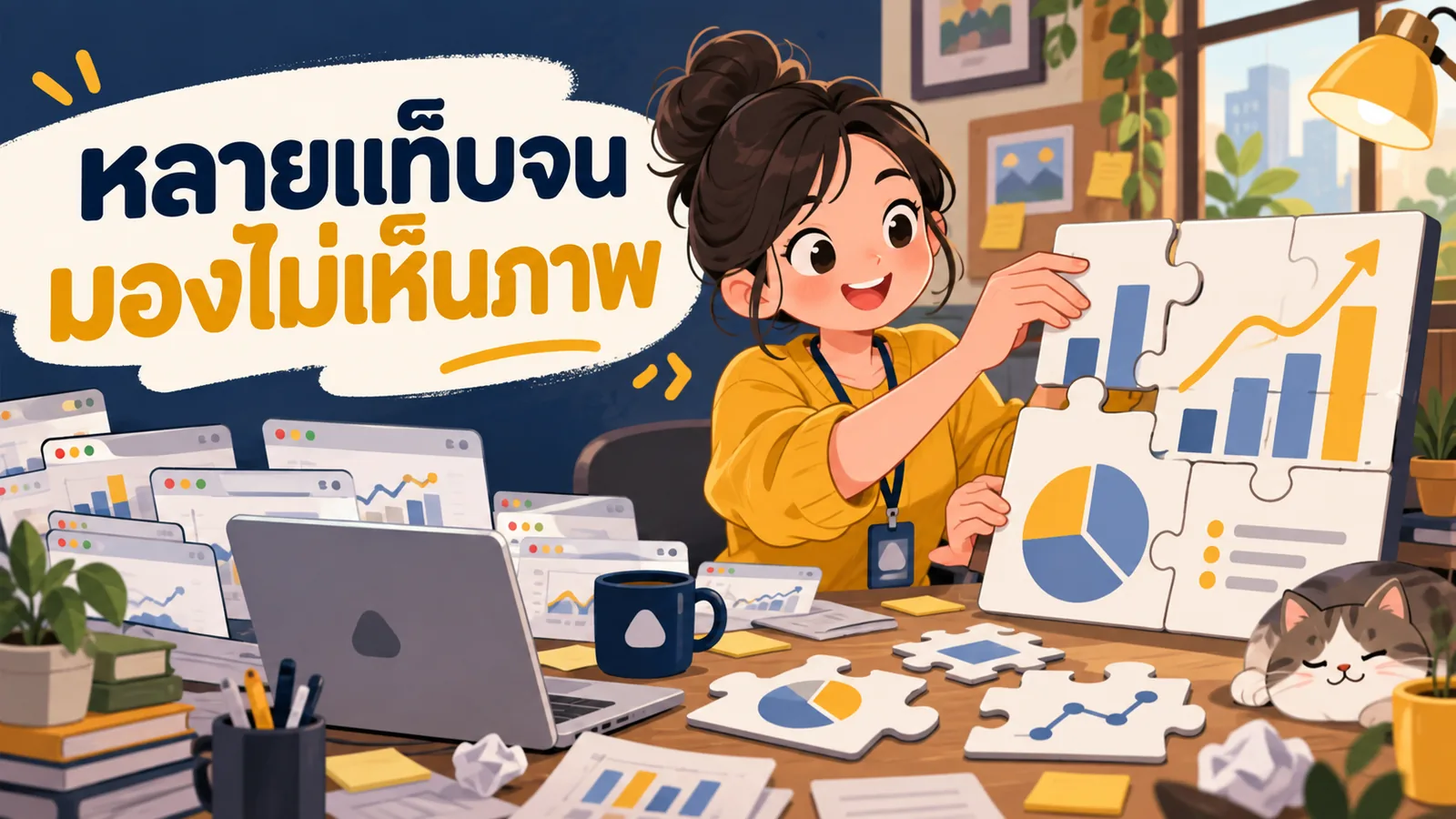 ภาพการ์ตูนประกอบบทความ Marketing Dashboard: หลายแท็บจนมองไม่เห็นภาพ