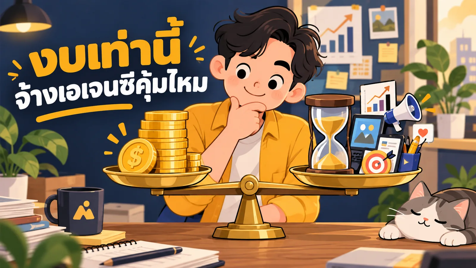 ภาพการ์ตูนประกอบบทความ Media Buying agency ราคา: งบเท่านี้จ้างเอเจนซีคุ้มไหม