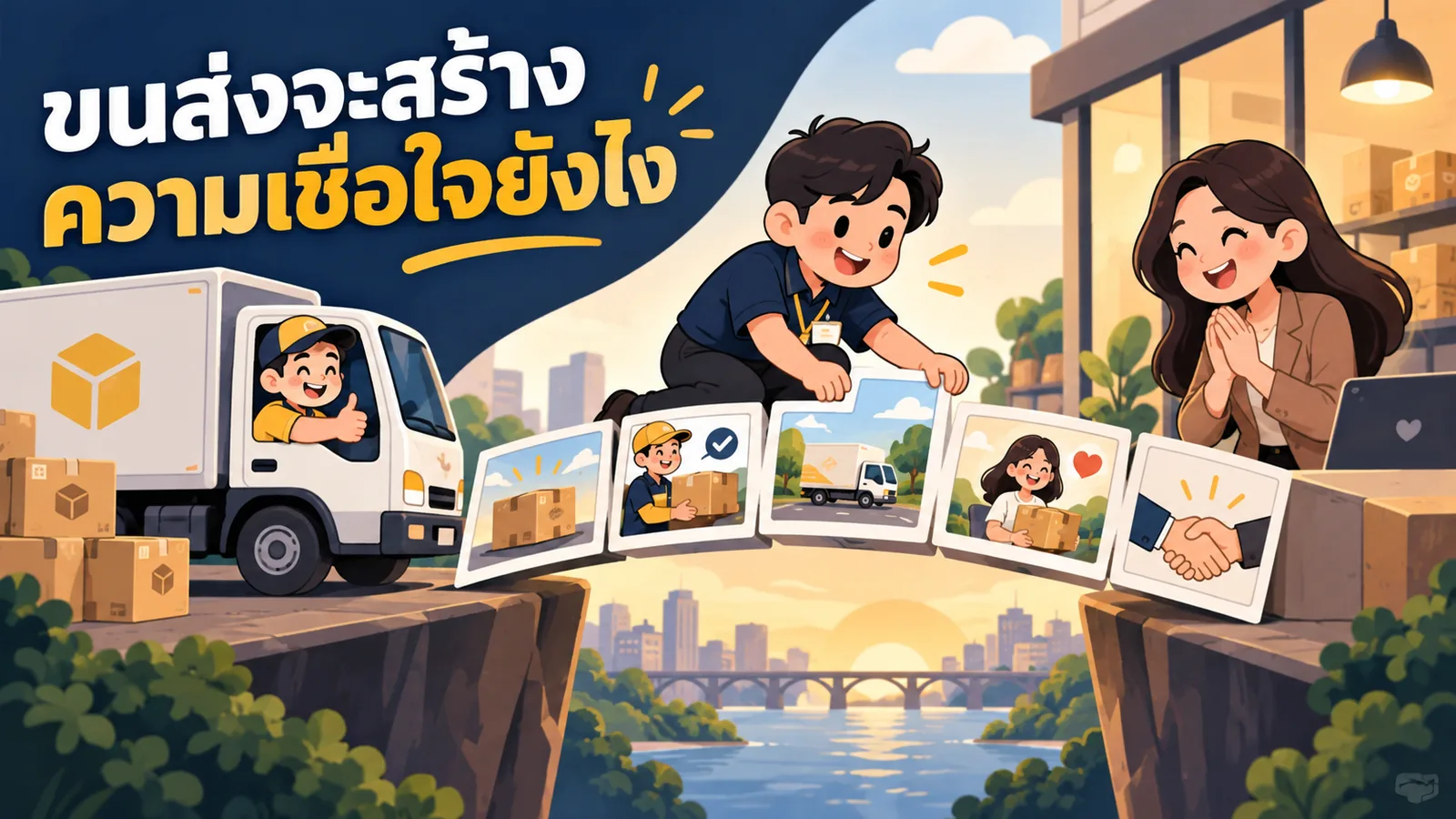 ภาพการ์ตูนประกอบบทความ การตลาดออนไลน์โลจิสติกส์: ขนส่งจะสร้างความเชื่อใจยังไง