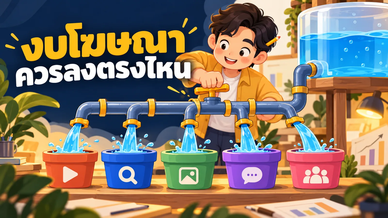 ภาพการ์ตูนประกอบบทความ วางงบโฆษณาออนไลน์: งบโฆษณาควรลงตรงไหน