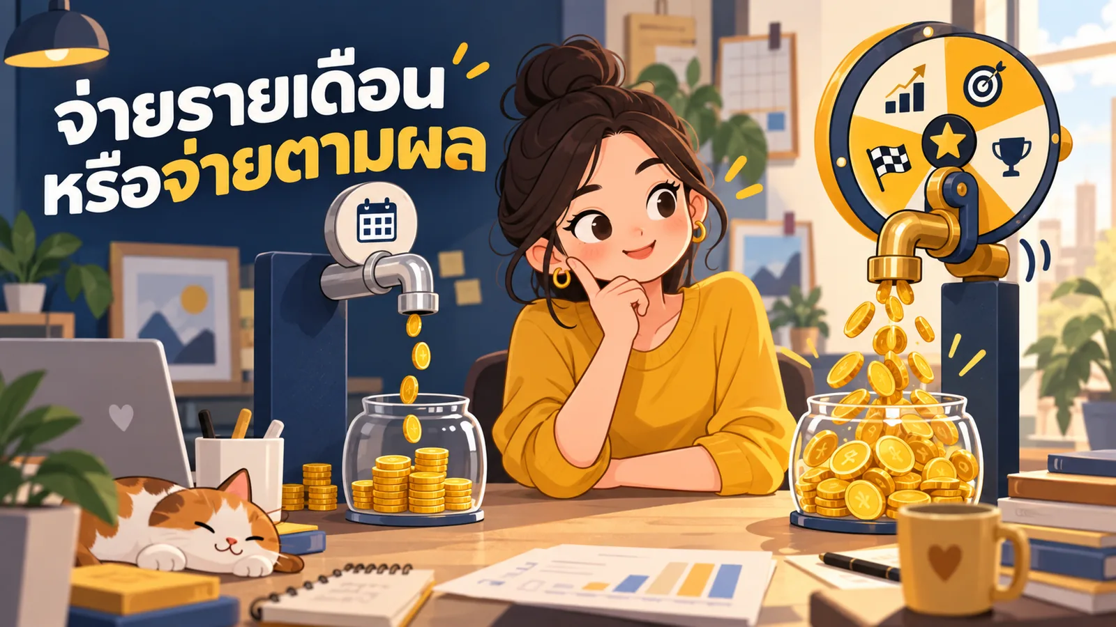 ภาพการ์ตูนประกอบบทความ Retainer Fee กับ Performance Fee: จ่ายรายเดือนหรือจ่ายตามผล