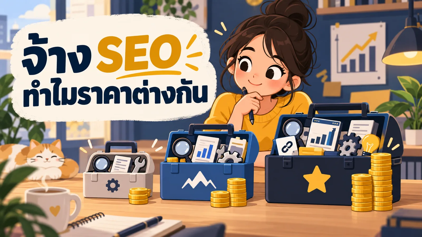 ภาพการ์ตูนประกอบบทความ SEO agency ราคา: จ้าง SEO ทำไมราคาต่างกัน