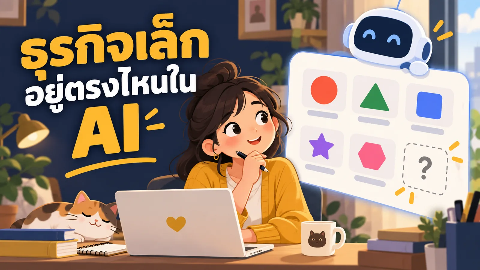 ภาพการ์ตูนประกอบบทความ AI Search: ธุรกิจเล็กอยู่ตรงไหนใน AI