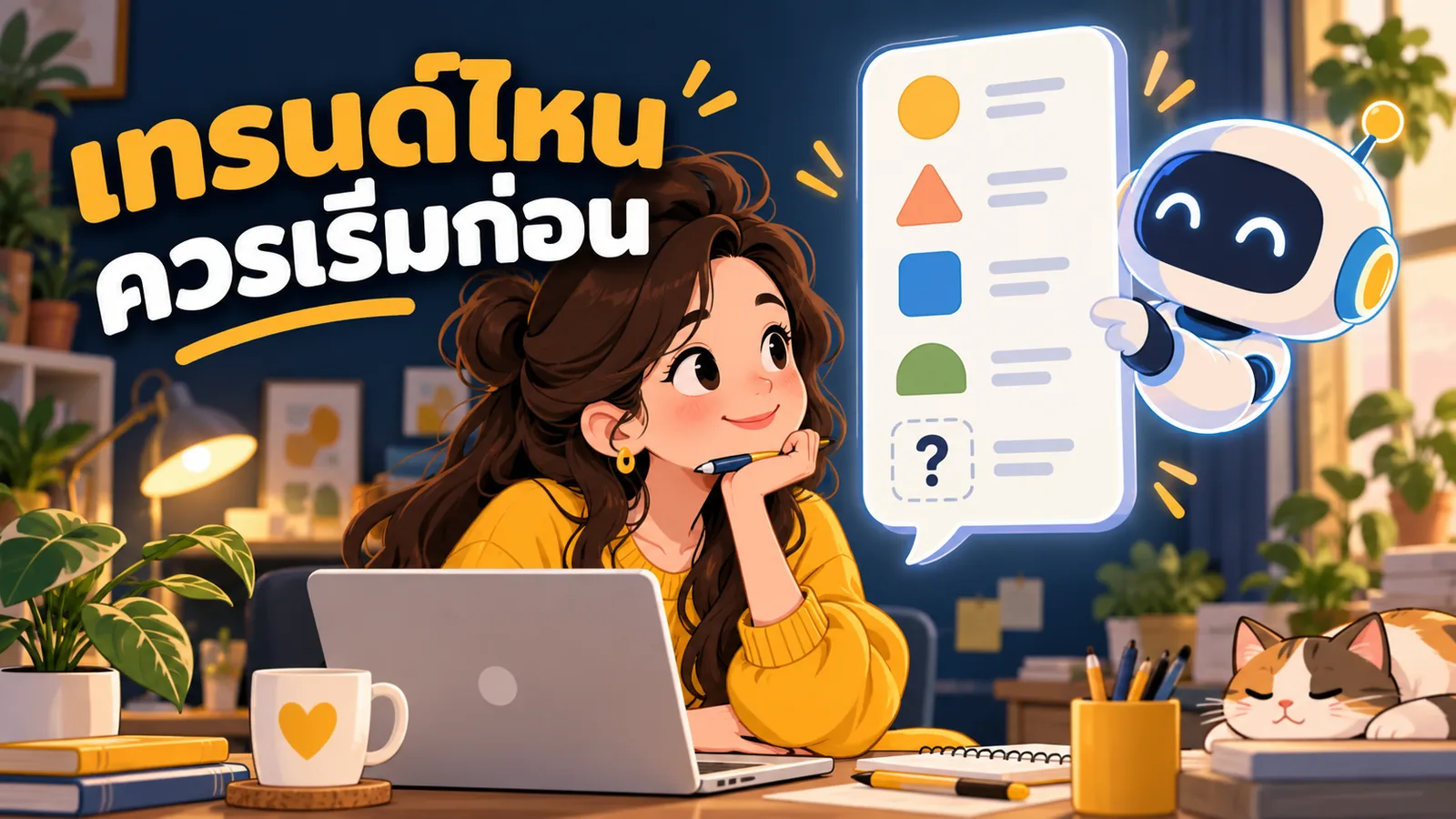 ภาพการ์ตูนประกอบบทความ เทรนด์การตลาดดิจิทัลไทยปี 2026: เทรนด์ไหนควรเริ่มก่อน