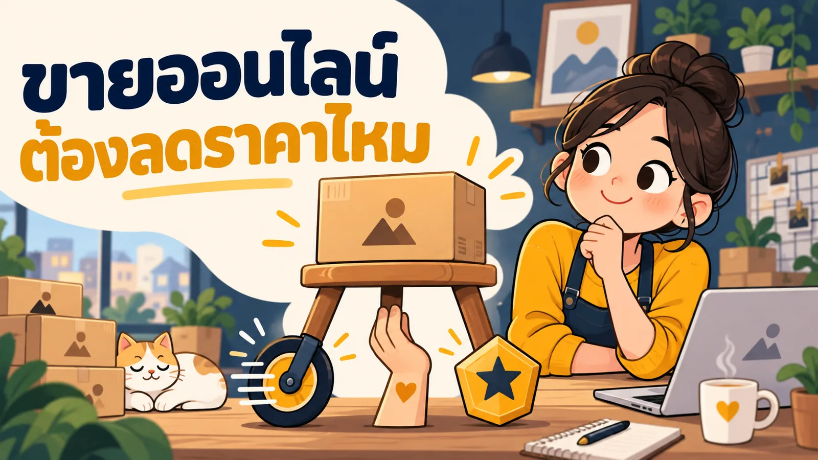 ภาพการ์ตูนประกอบบทความ อีคอมเมิร์ซไทย 2026: ขายออนไลน์ต้องลดราคาไหม