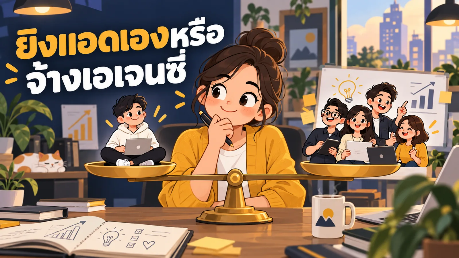 ภาพการ์ตูนประกอบบทความ Google Ads Agency: ยิงแอดเองหรือจ้างเอเจนซี่